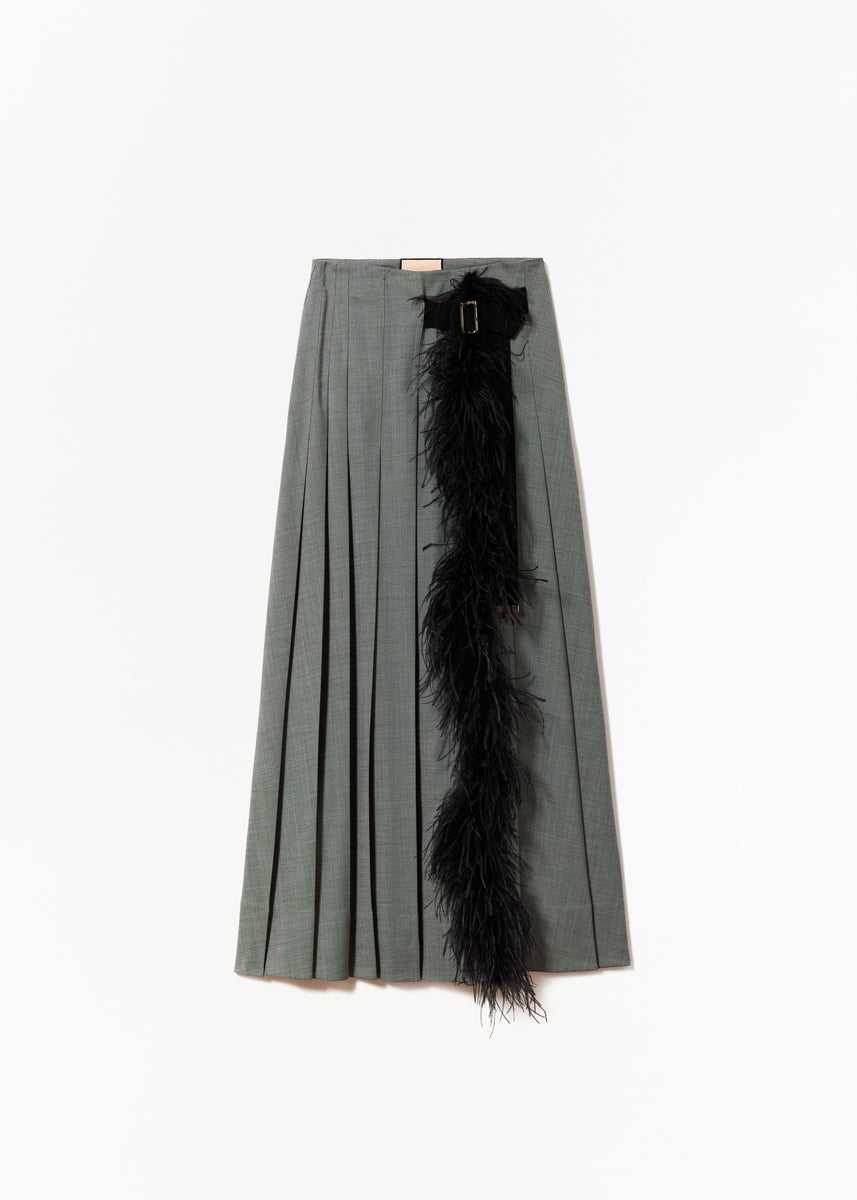 BLACK MELANGE PLEATED SKIRT WITH FEATHER INSERT Plan C