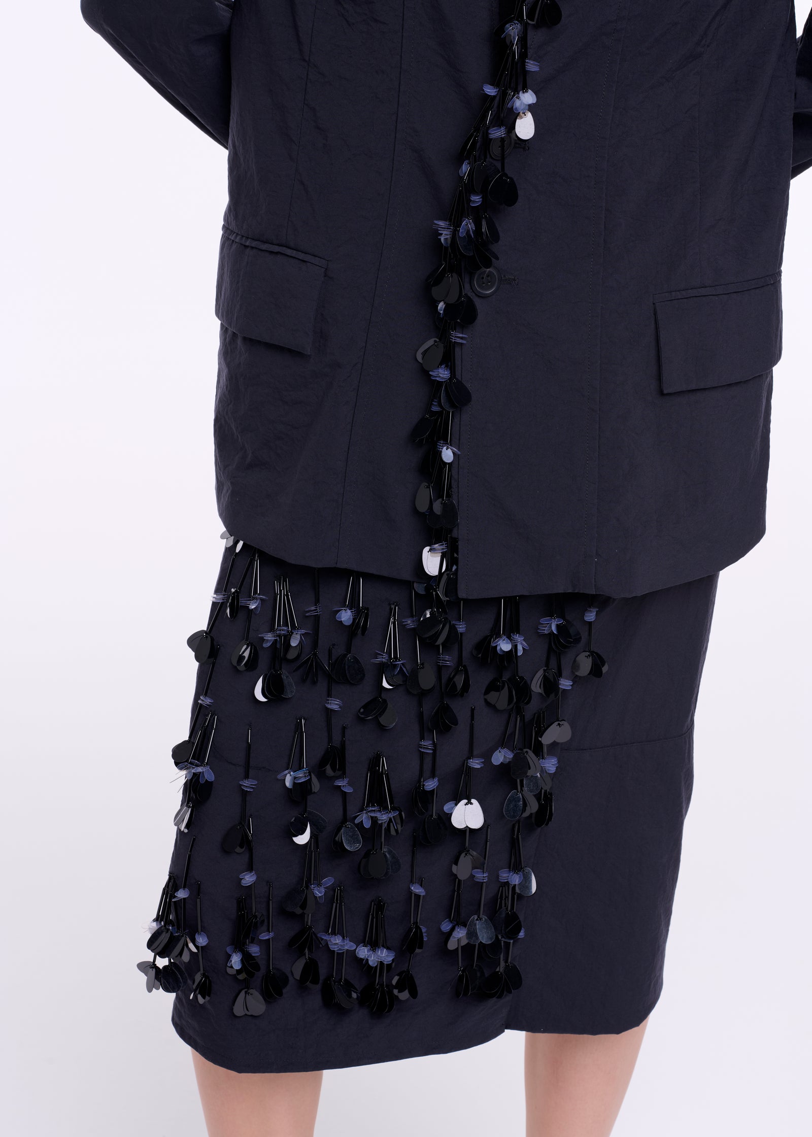 BLACK TECHNICAL PANAMA BLAZER WITH SEQUIN EMBROIDERY