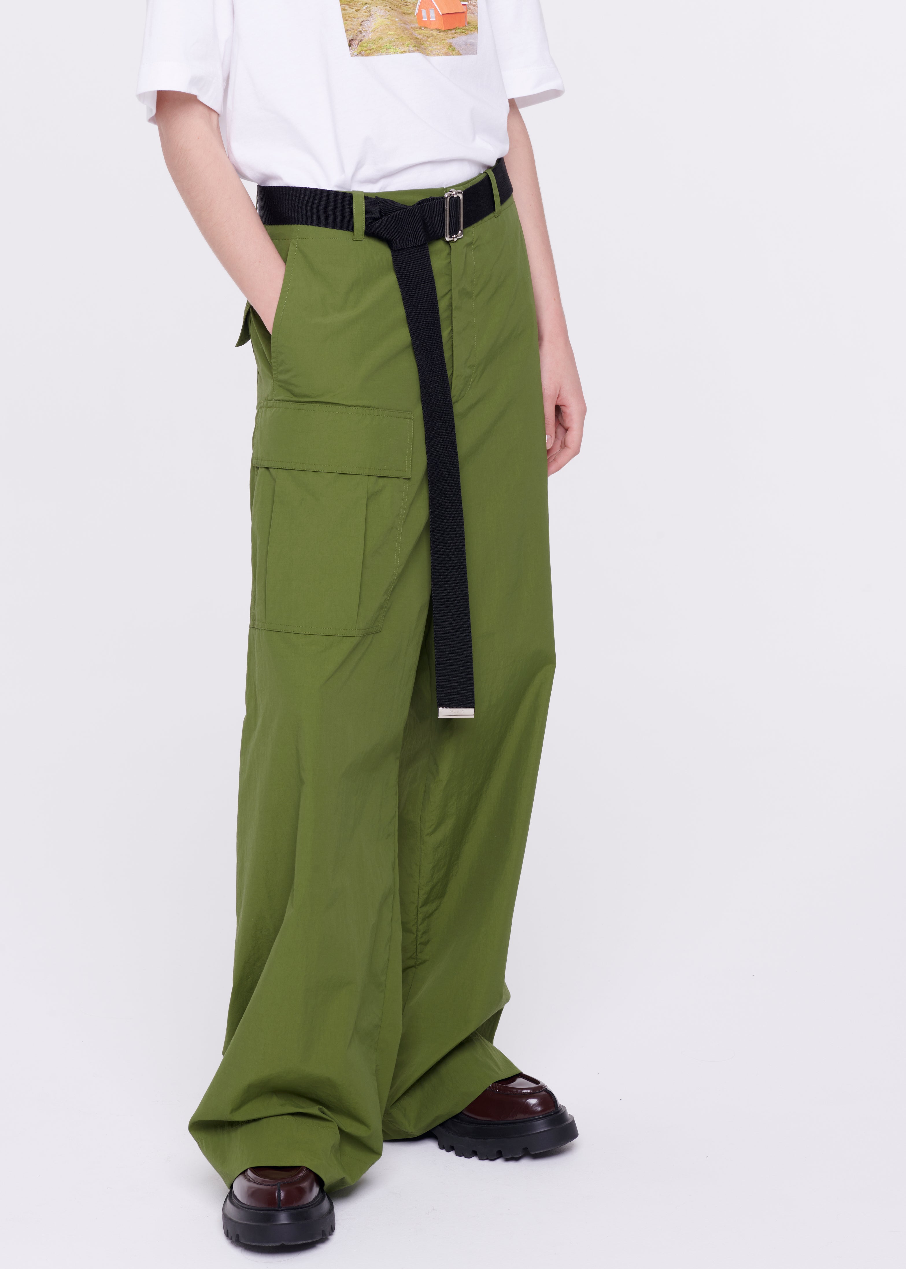 PANTALONI CARGO VERDE MILITARE CON CINTURA