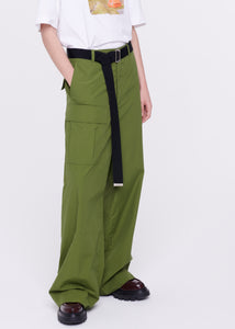 MILITARY GREEN BELTED CARGO TROUSERS