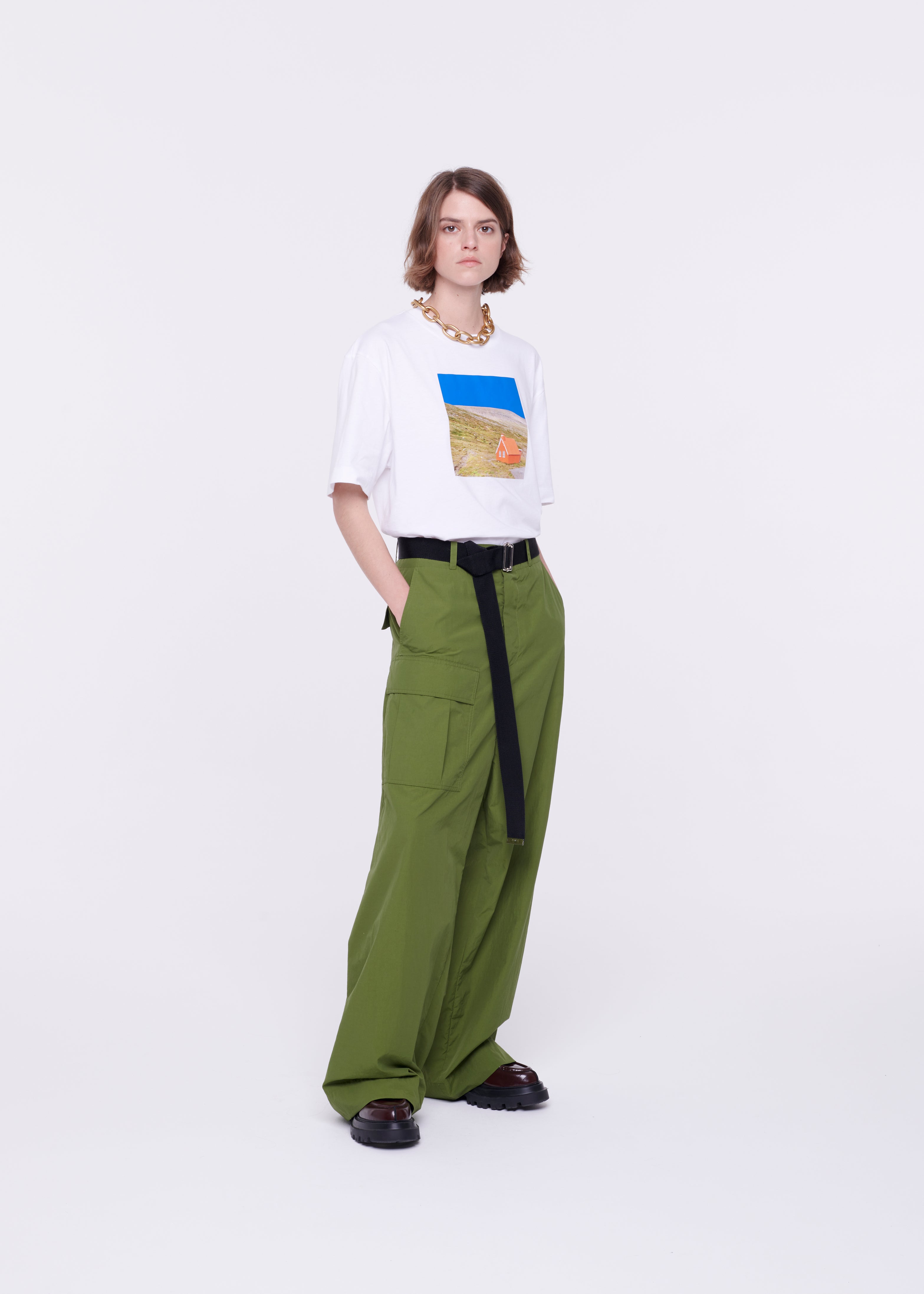 PANTALONI CARGO VERDE MILITARE CON CINTURA