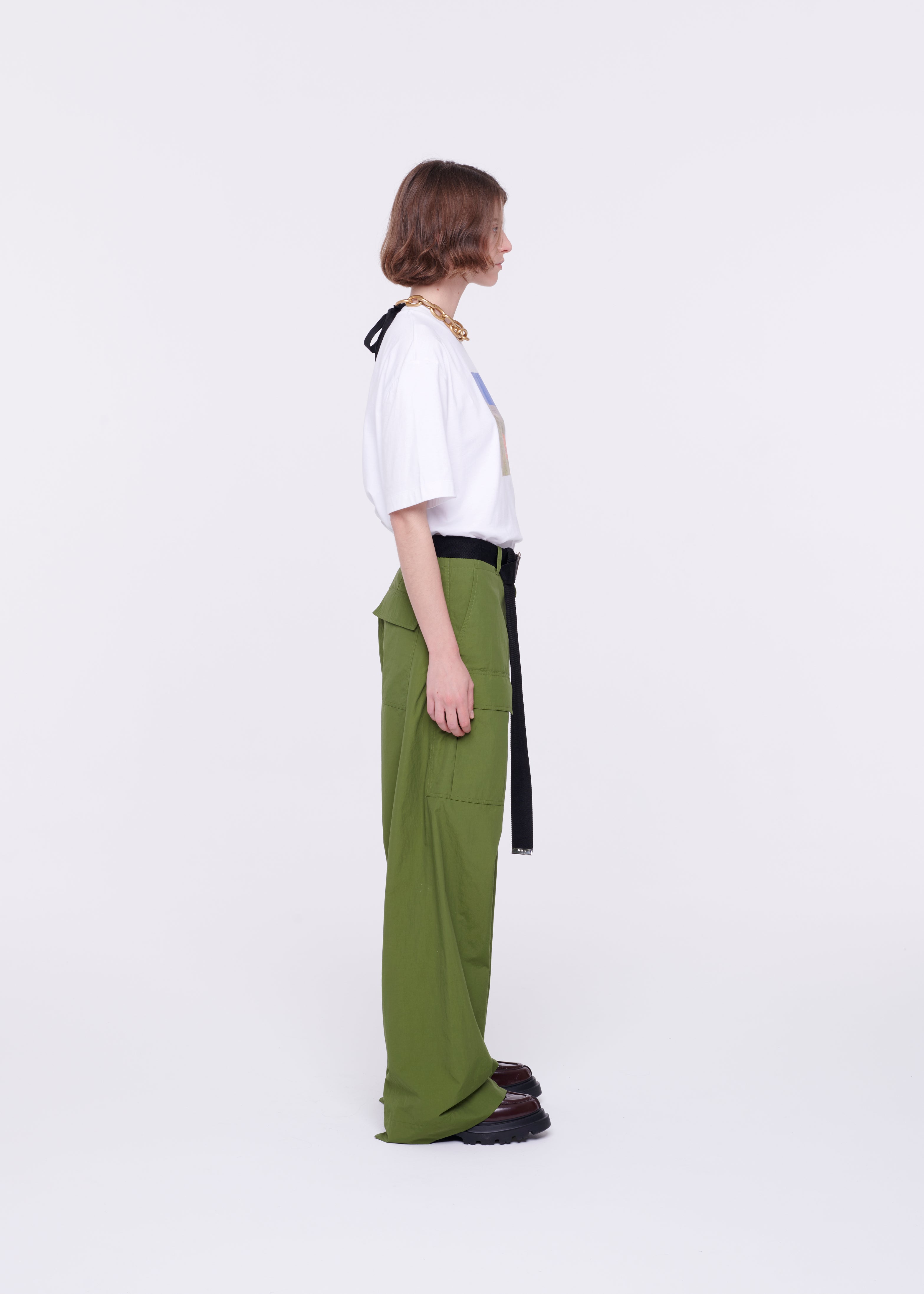 PANTALONI CARGO VERDE MILITARE CON CINTURA