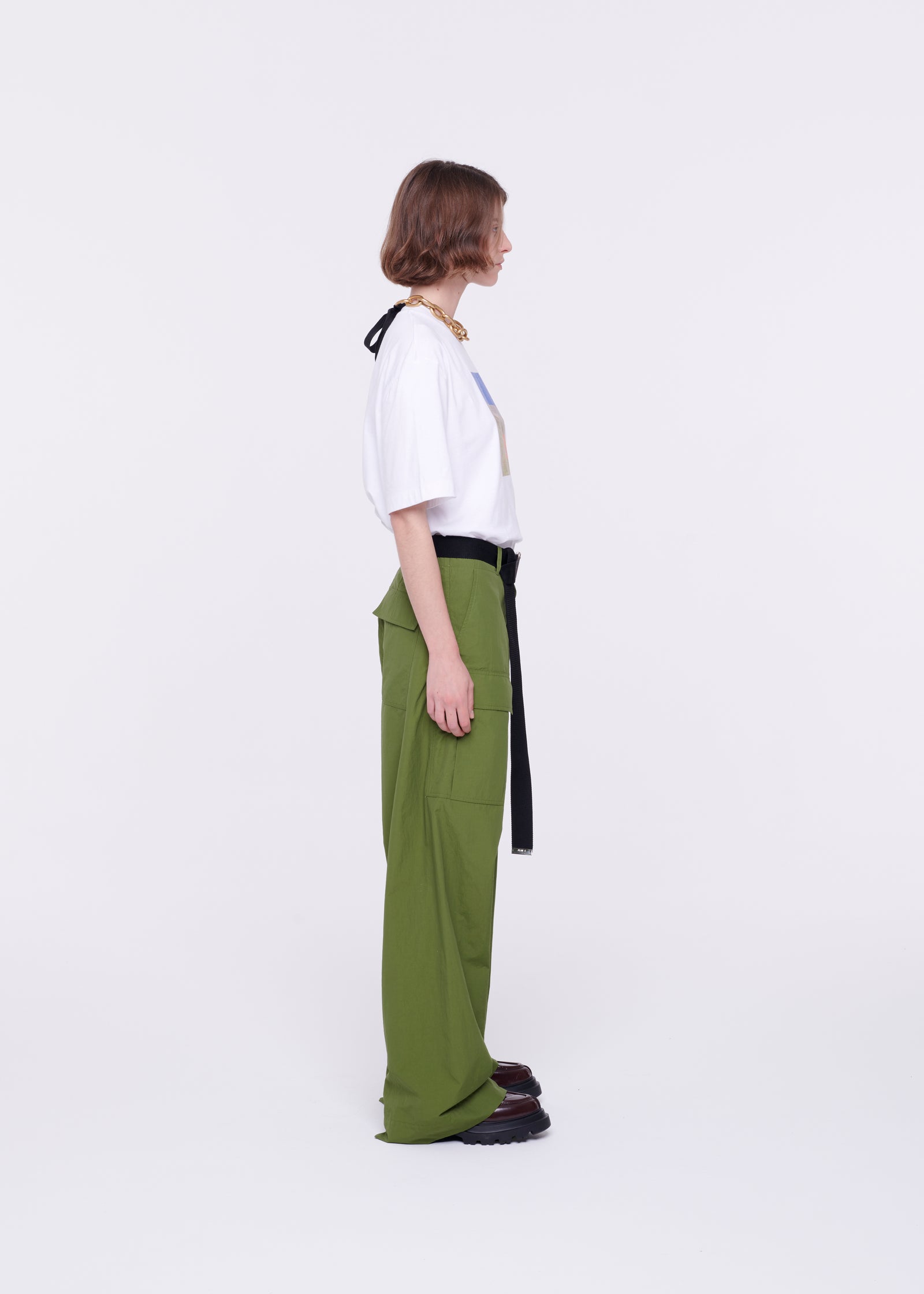 MILITARY GREEN BELTED CARGO TROUSERS