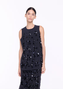 BLACK TECHNICAL PANAMA TOP WITH SEQUIN EMBROIDERY