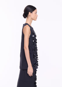 BLACK TECHNICAL PANAMA TOP WITH SEQUIN EMBROIDERY