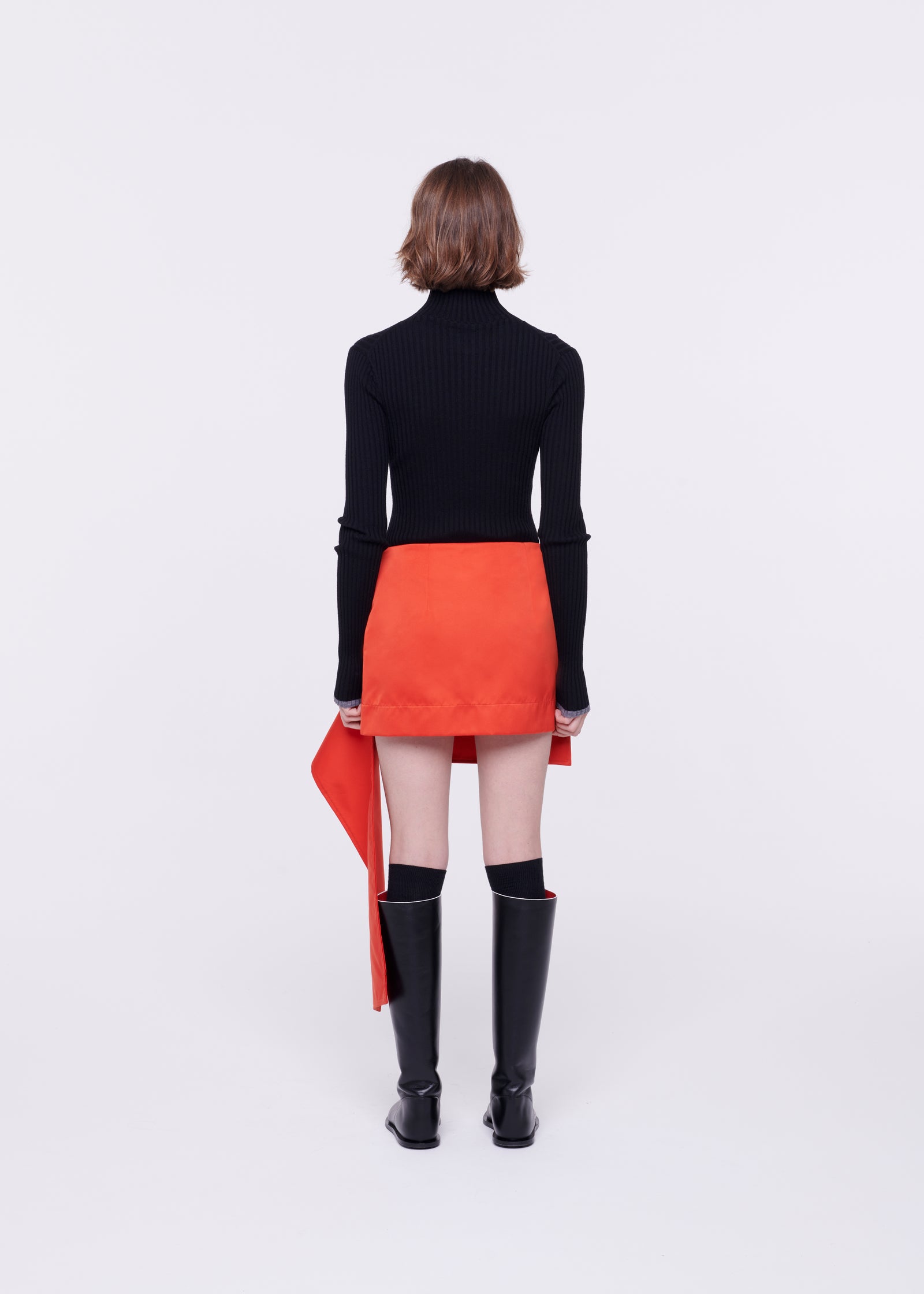 CORAL RED MINI SKIRT IN DUCHESSE