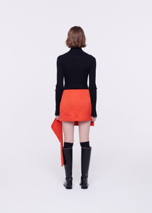 CORAL RED MINI SKIRT IN DUCHESSE