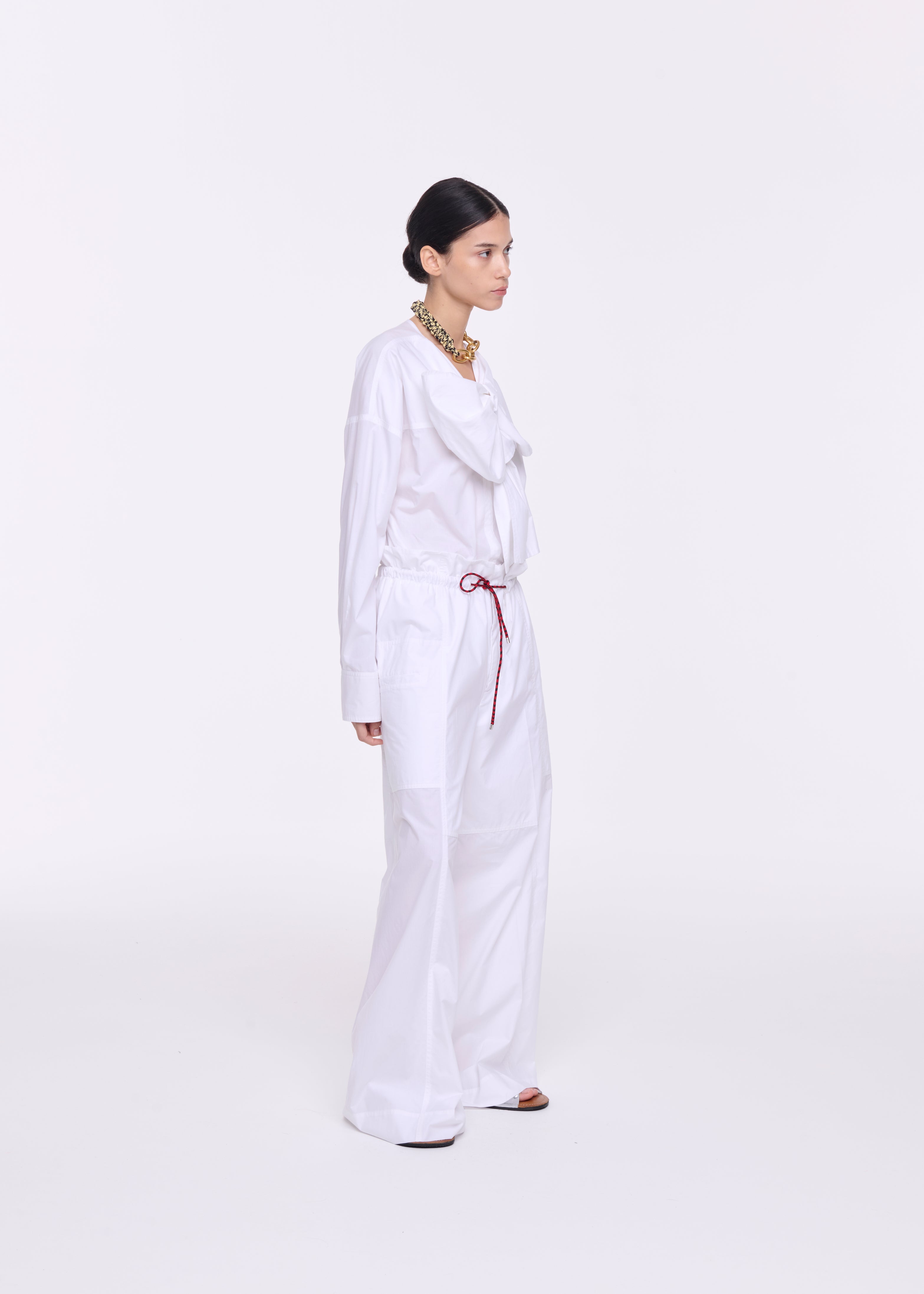 WHITE COTTON DRAWSTRING TROUSERS