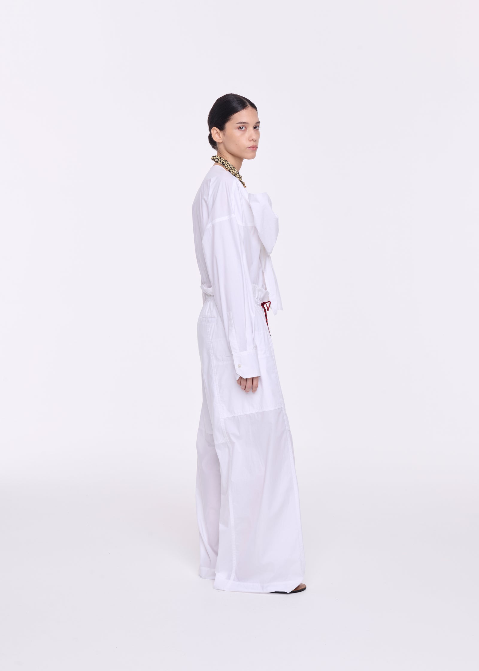 WHITE COTTON DRAWSTRING TROUSERS