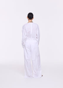 WHITE COTTON DRAWSTRING TROUSERS