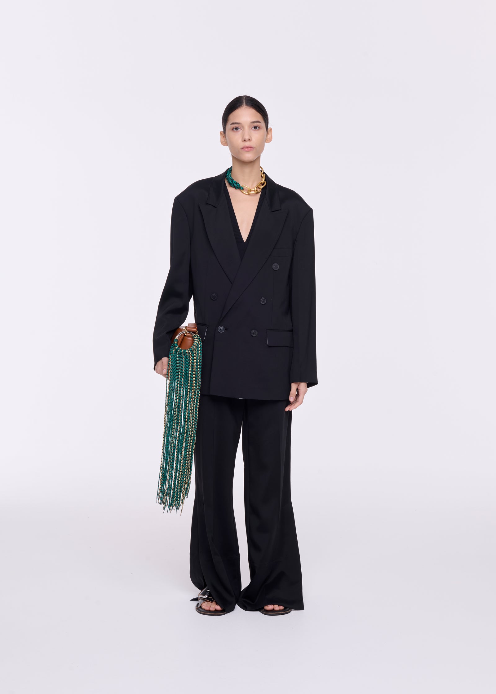 BLACK VISCOSE DOUBLE-BREASTED BLAZER