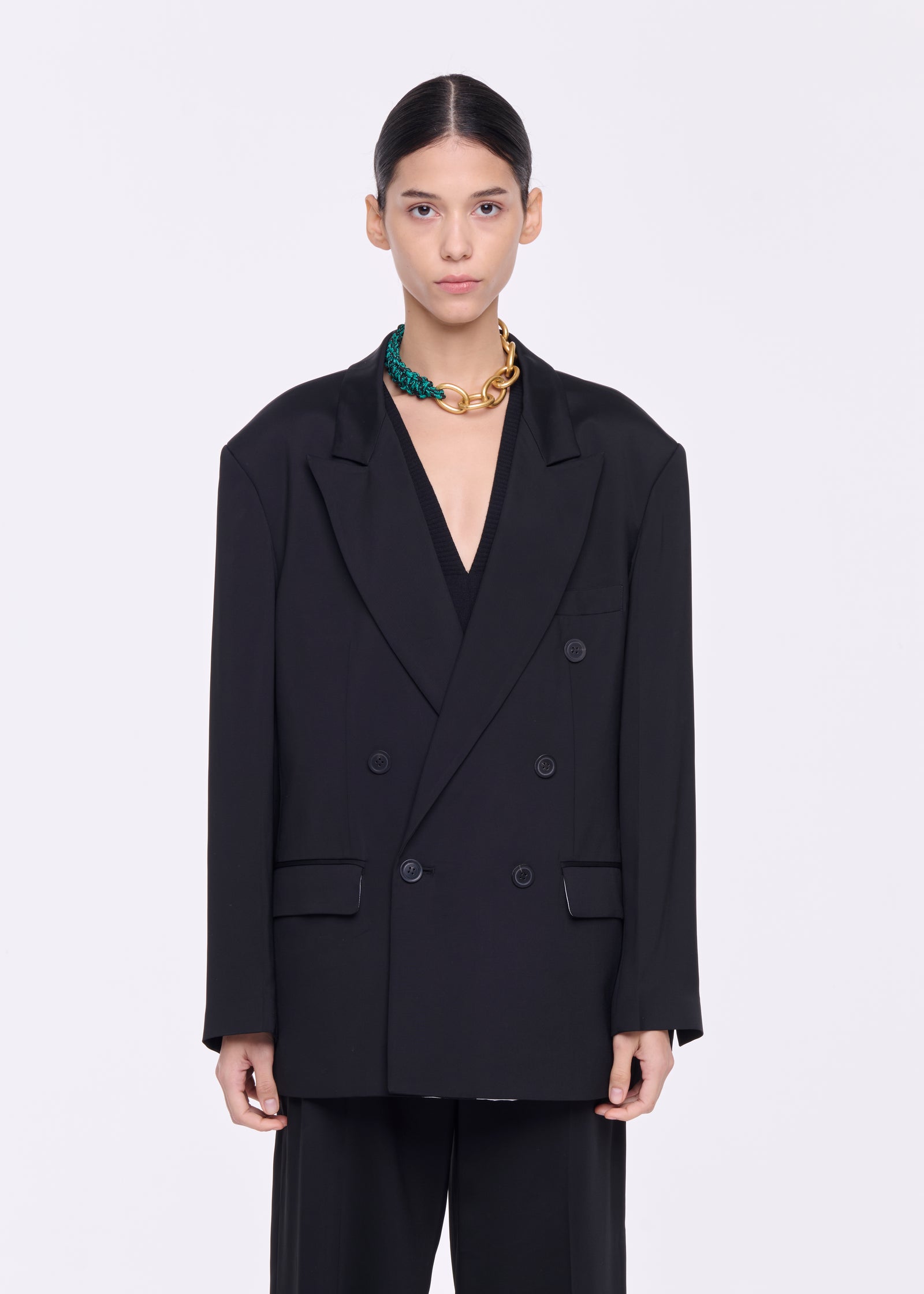 BLACK VISCOSE DOUBLE-BREASTED BLAZER