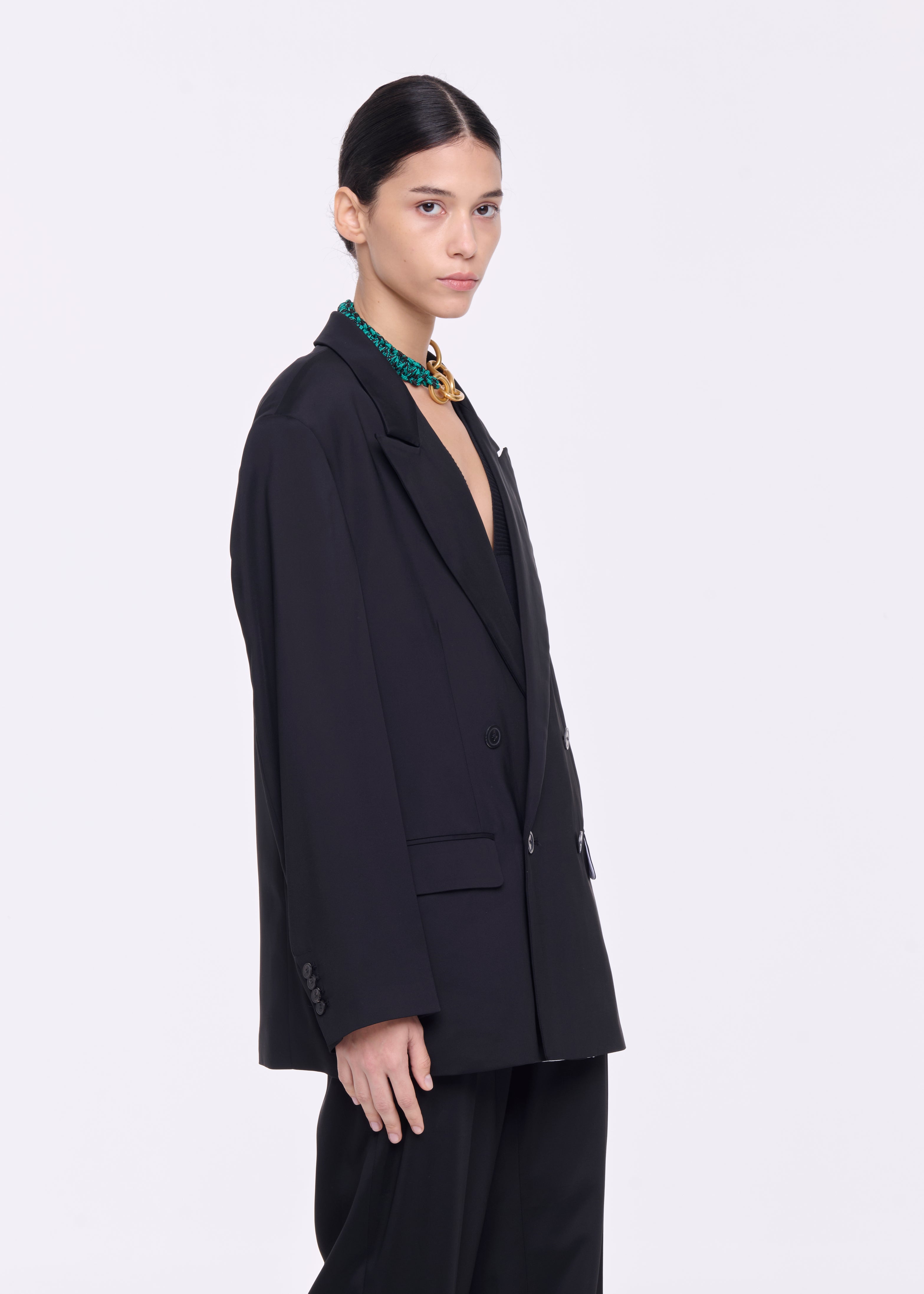 BLACK VISCOSE DOUBLE-BREASTED BLAZER