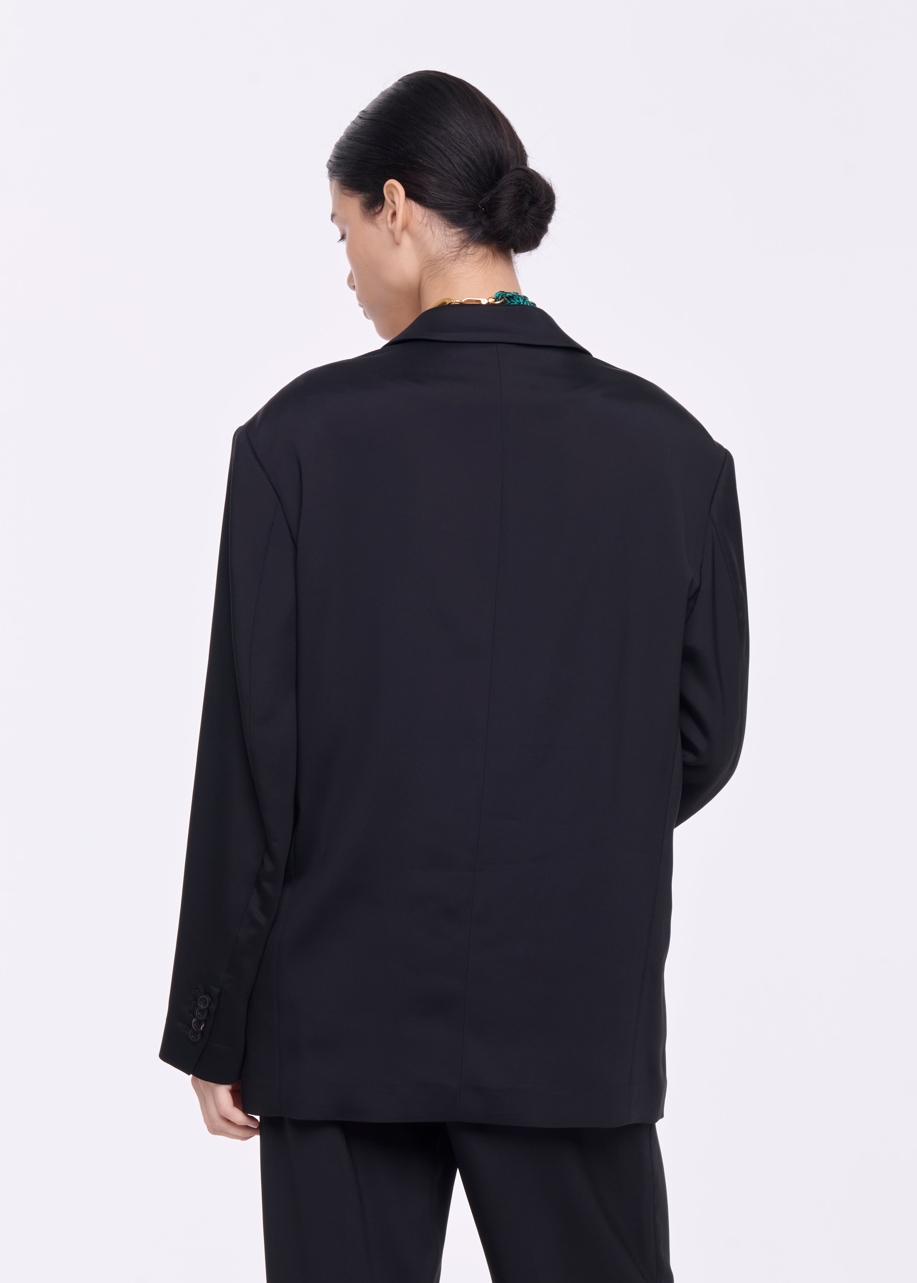 BLACK VISCOSE DOUBLE-BREASTED BLAZER