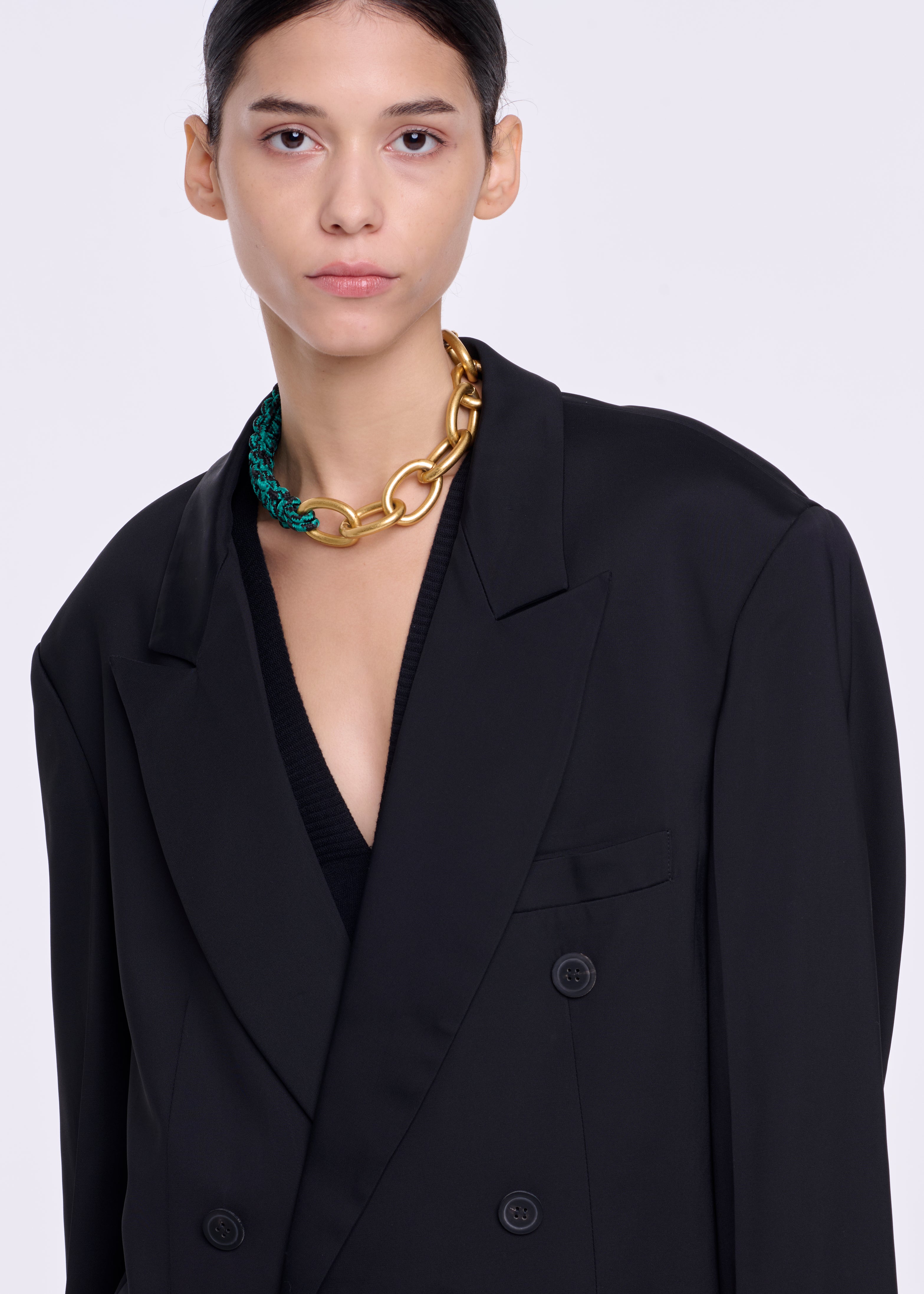 BLACK VISCOSE DOUBLE-BREASTED BLAZER