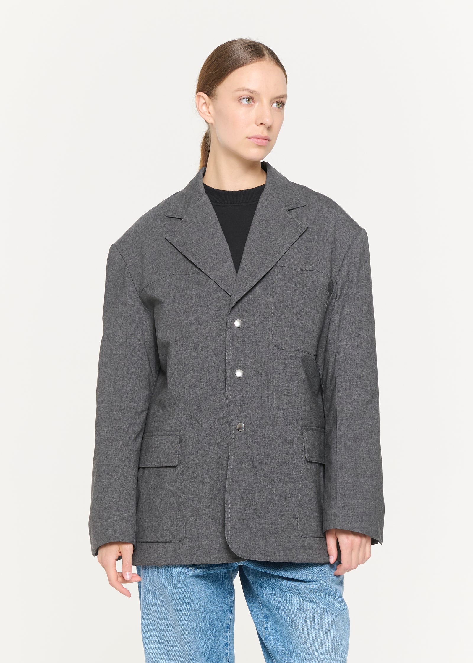 GREY TECHINCAL WOOL PADDED BLAZER
