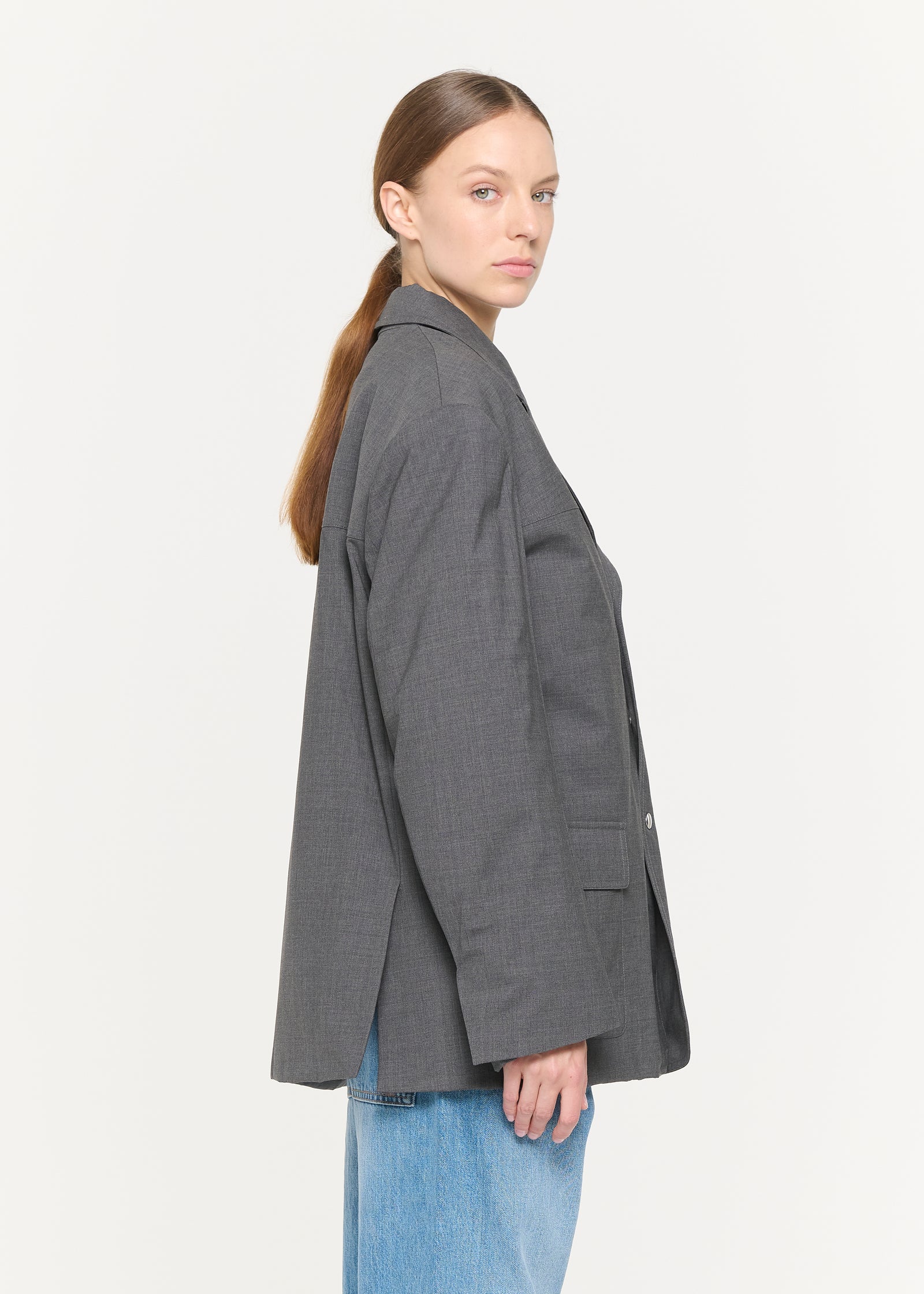 GREY TECHINCAL WOOL PADDED BLAZER
