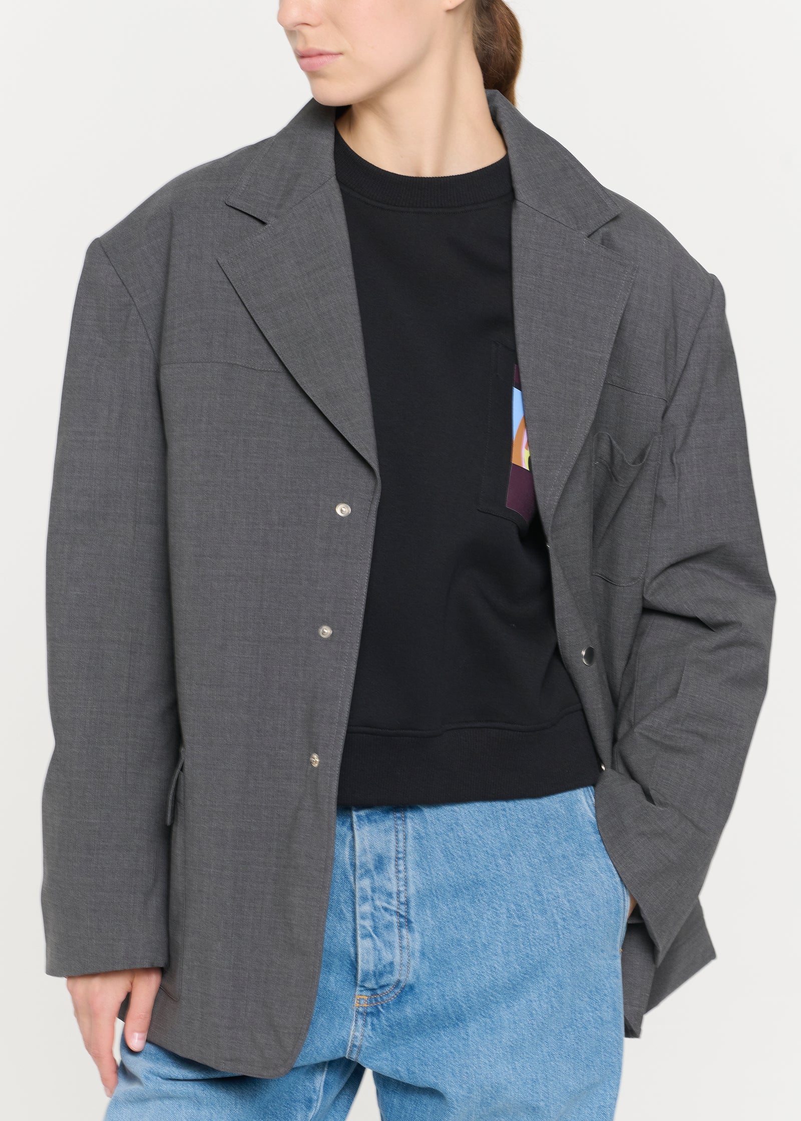 GREY TECHINCAL WOOL PADDED BLAZER