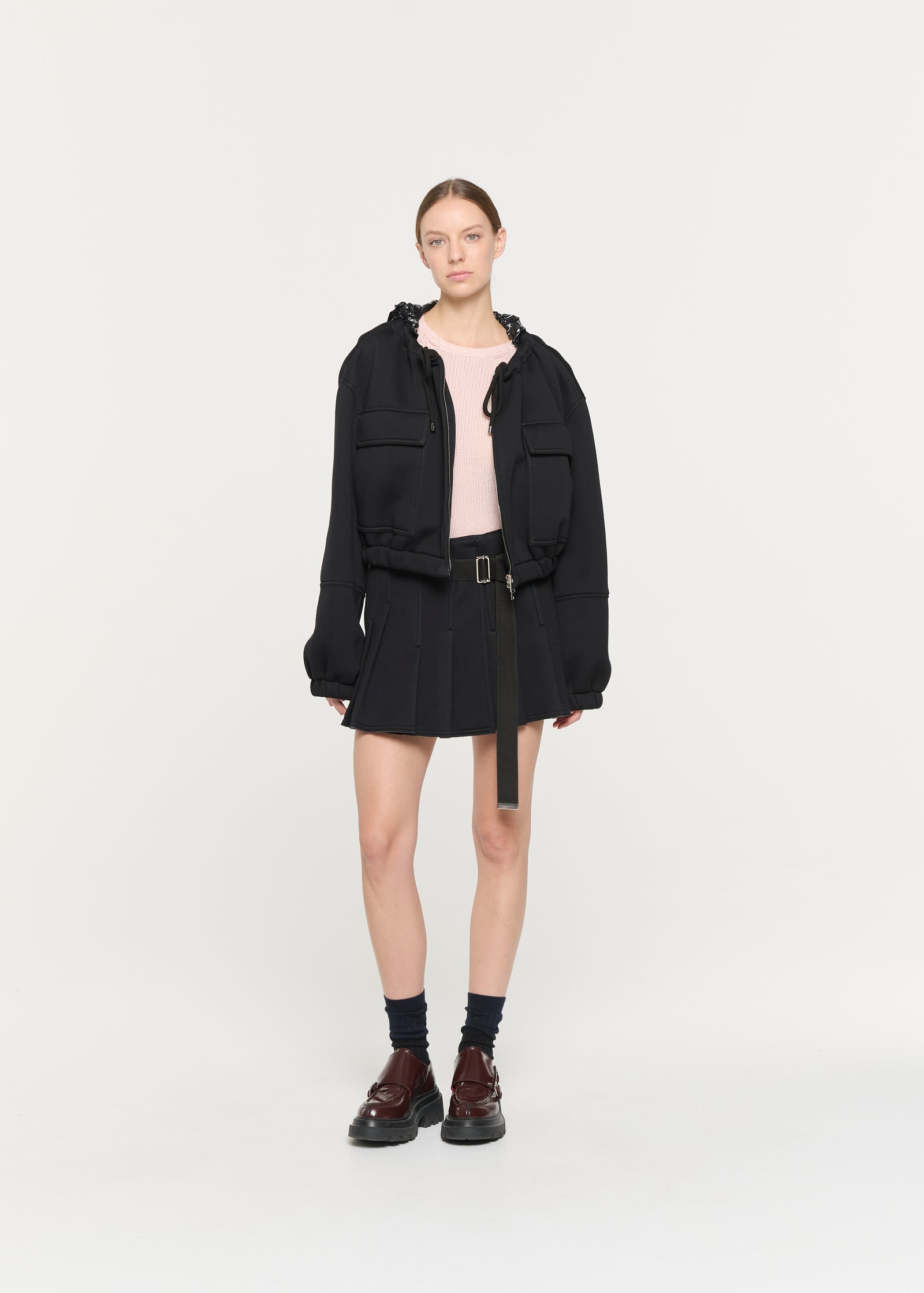 BLACK SCUBA MINI PLEATED SKIRT