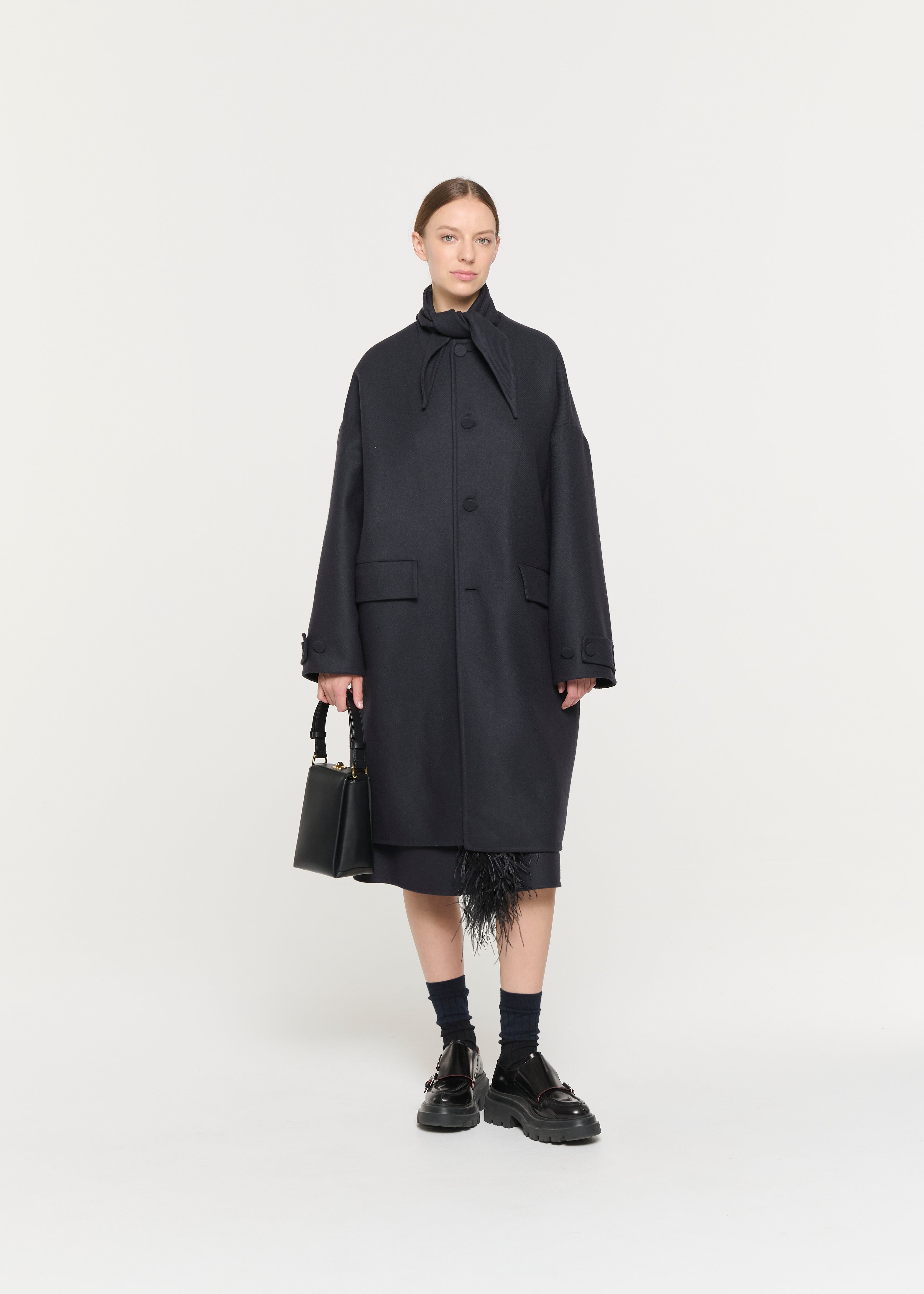 BLUE BLACK DOUBLE WOOL COAT - Plan C