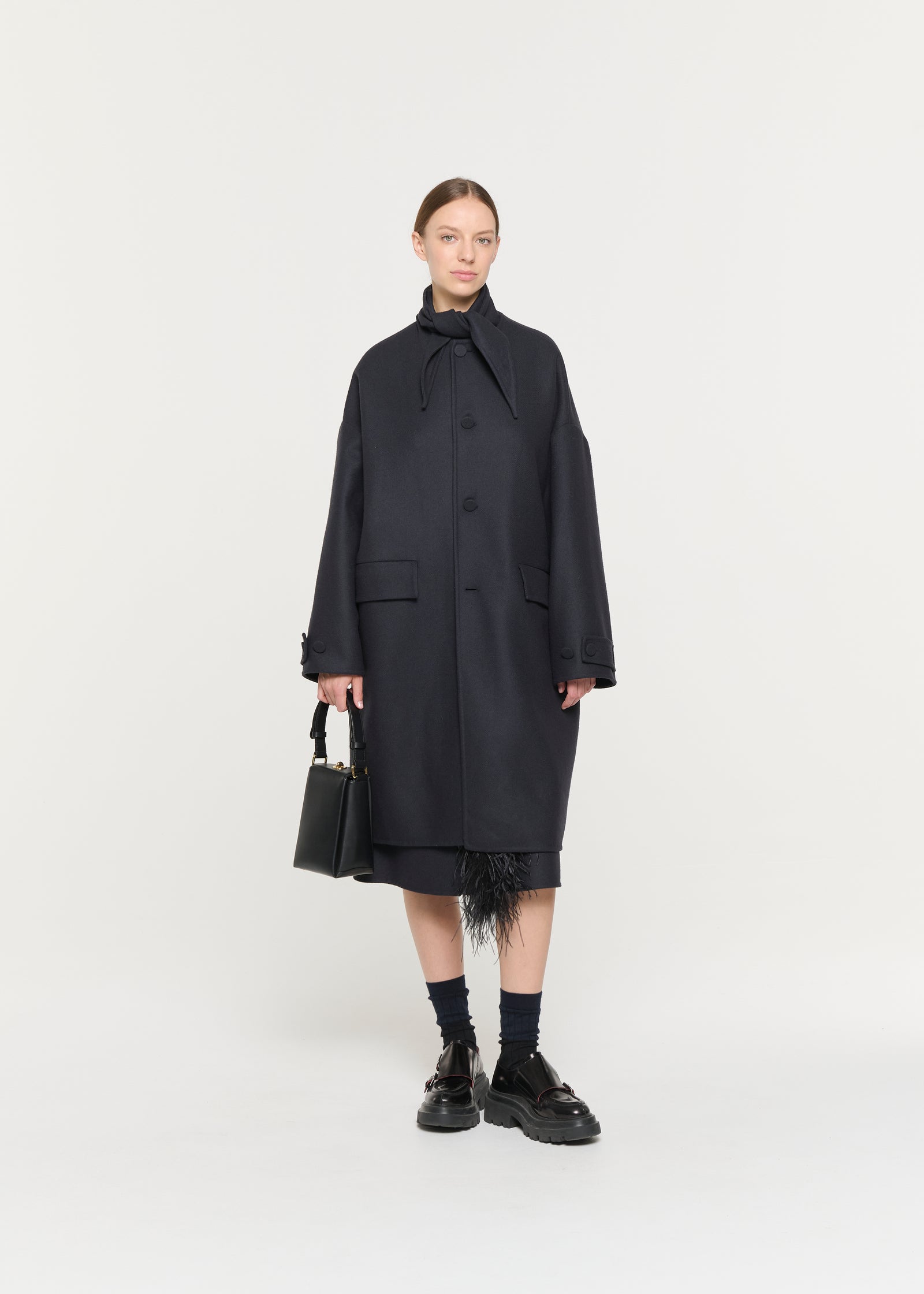 BLUE BLACK DOUBLE WOOL COAT