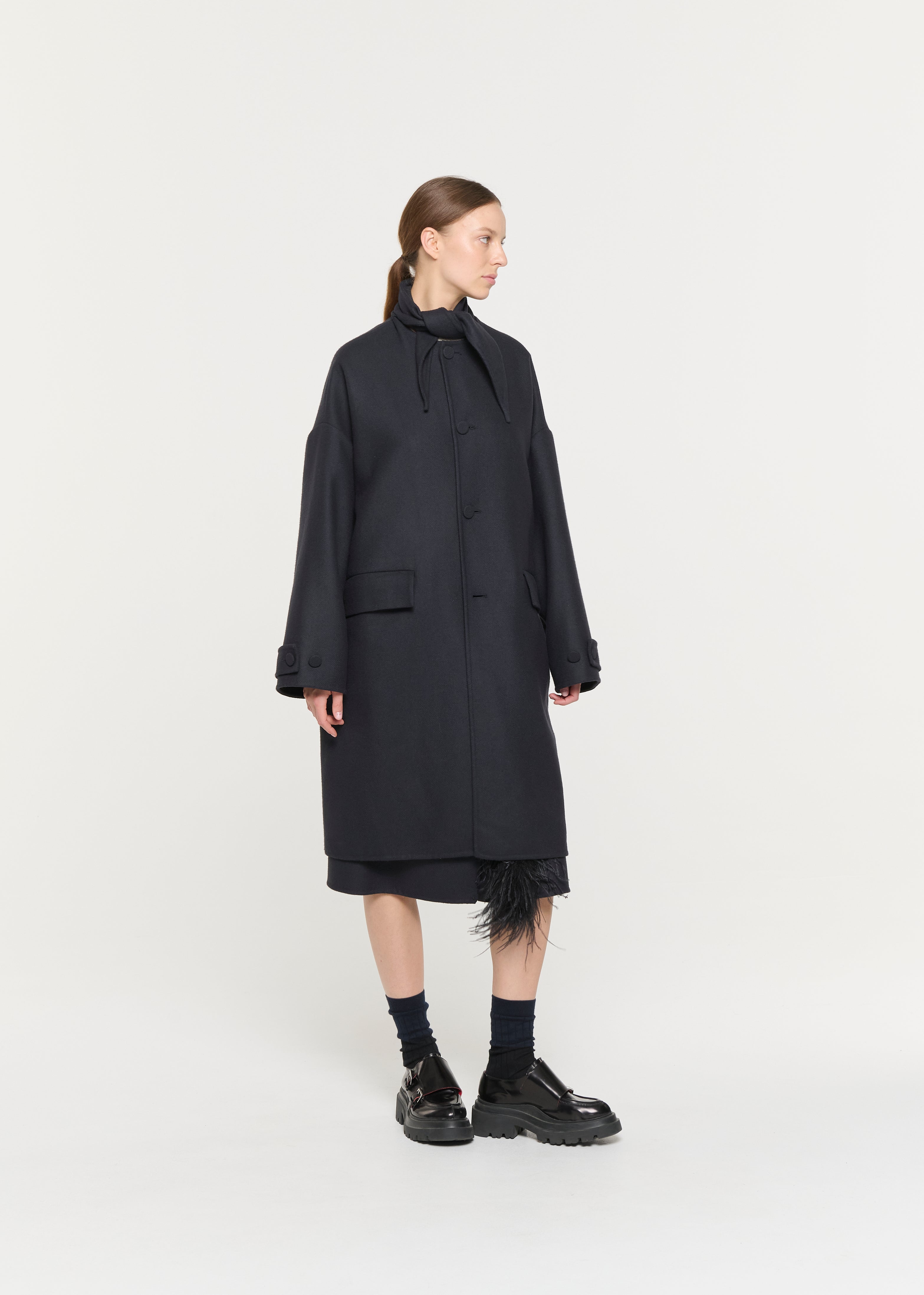 BLUE BLACK DOUBLE WOOL COAT - Plan C