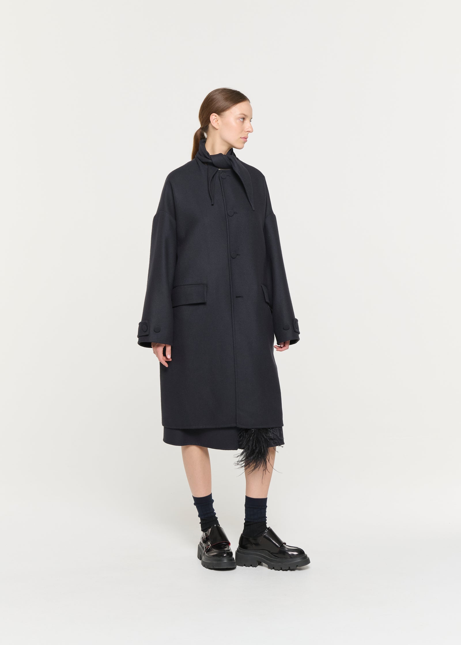 BLUE BLACK DOUBLE WOOL COAT