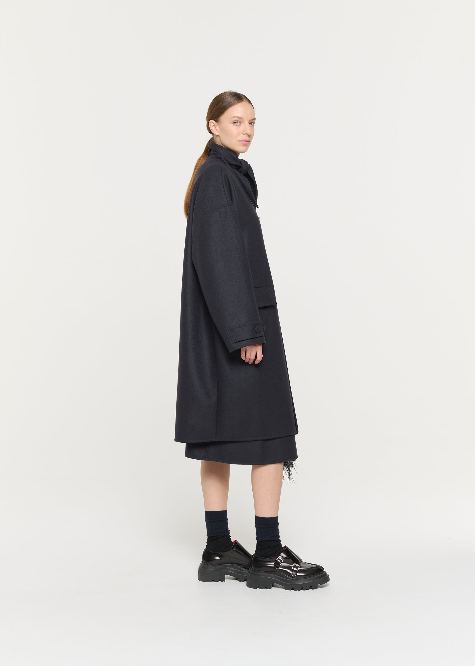 BLUE BLACK DOUBLE WOOL COAT
