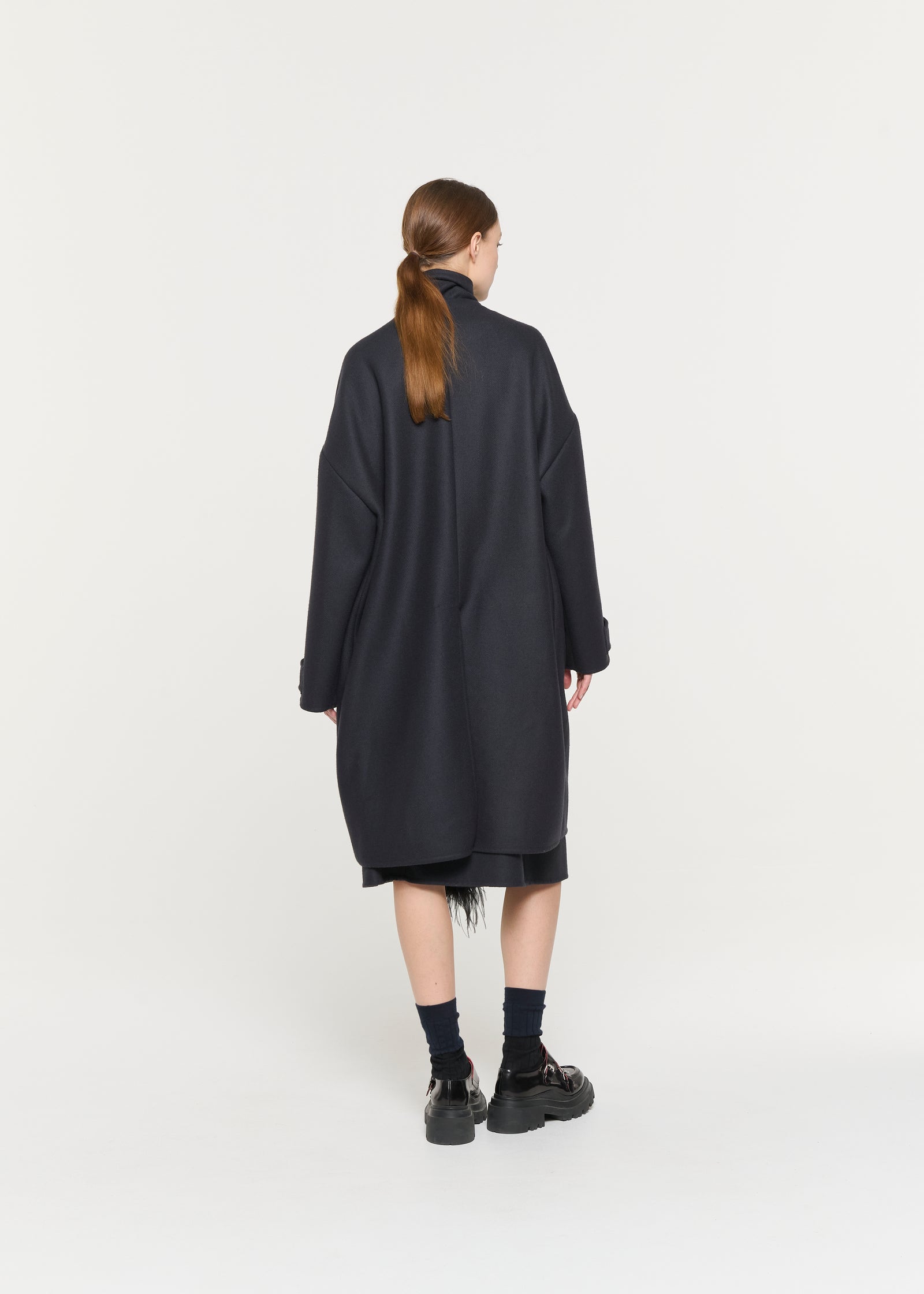 BLUE BLACK DOUBLE WOOL COAT