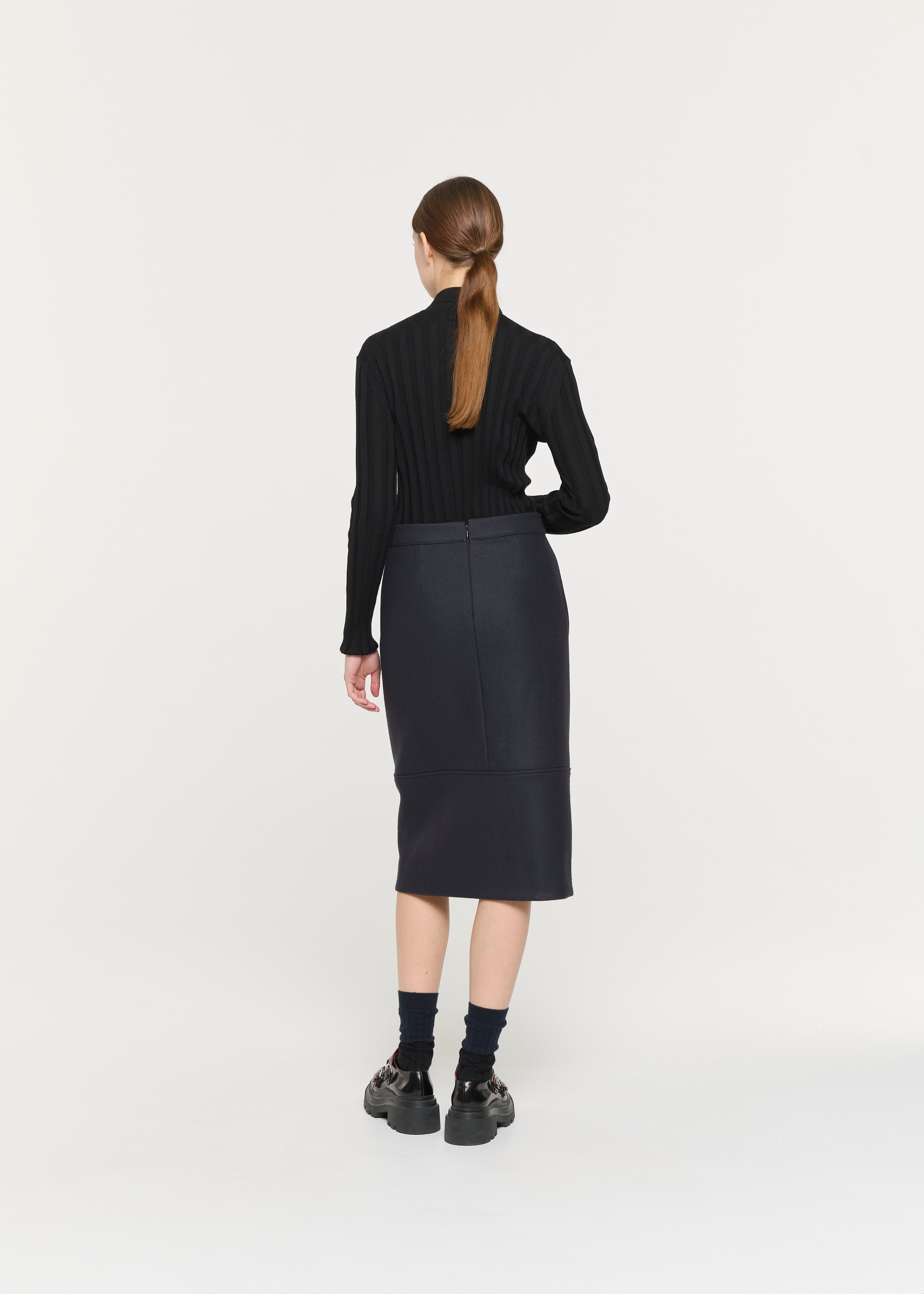 BLUE BLACK WOOL MIDI SKIRT WITH SEQUINS