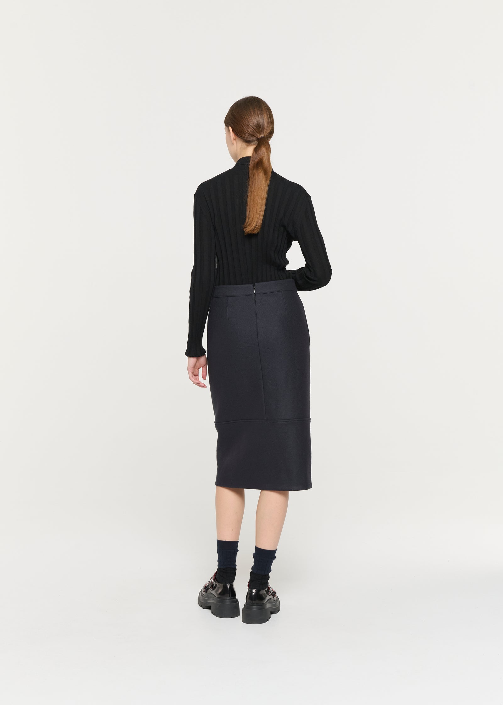 BLUE BLACK WOOL MIDI SKIRT WITH SEQUINS