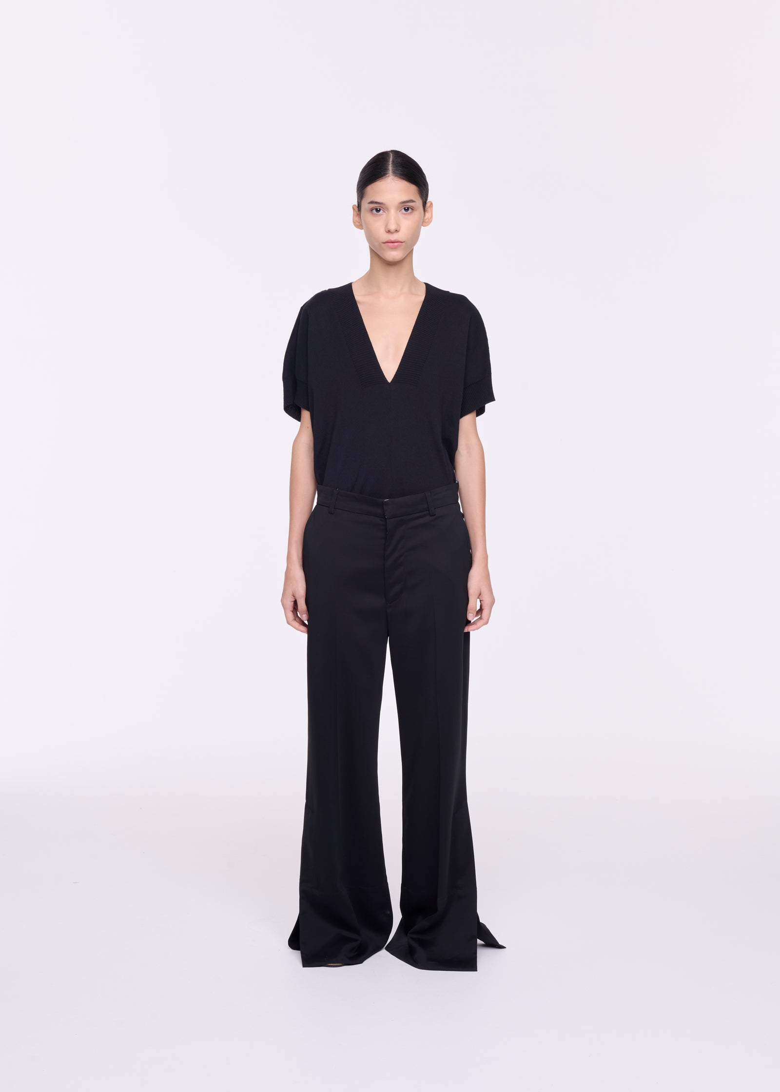 WIDE LEG BLACK VISCOSE PANTS