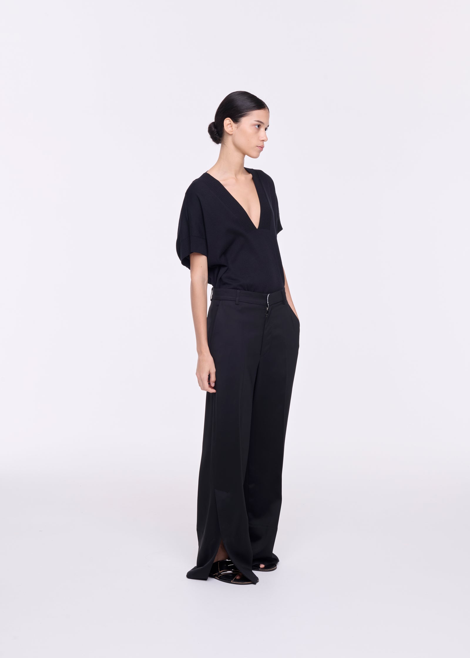 WIDE LEG BLACK VISCOSE PANTS