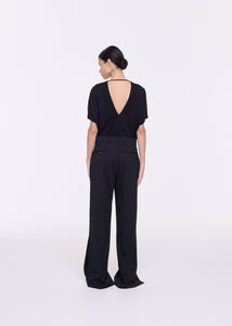 WIDE LEG BLACK VISCOSE PANTS