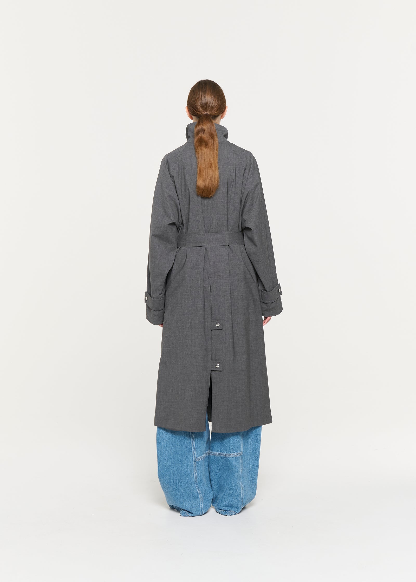 GREY MELANGE BELTED TRENCH COAT