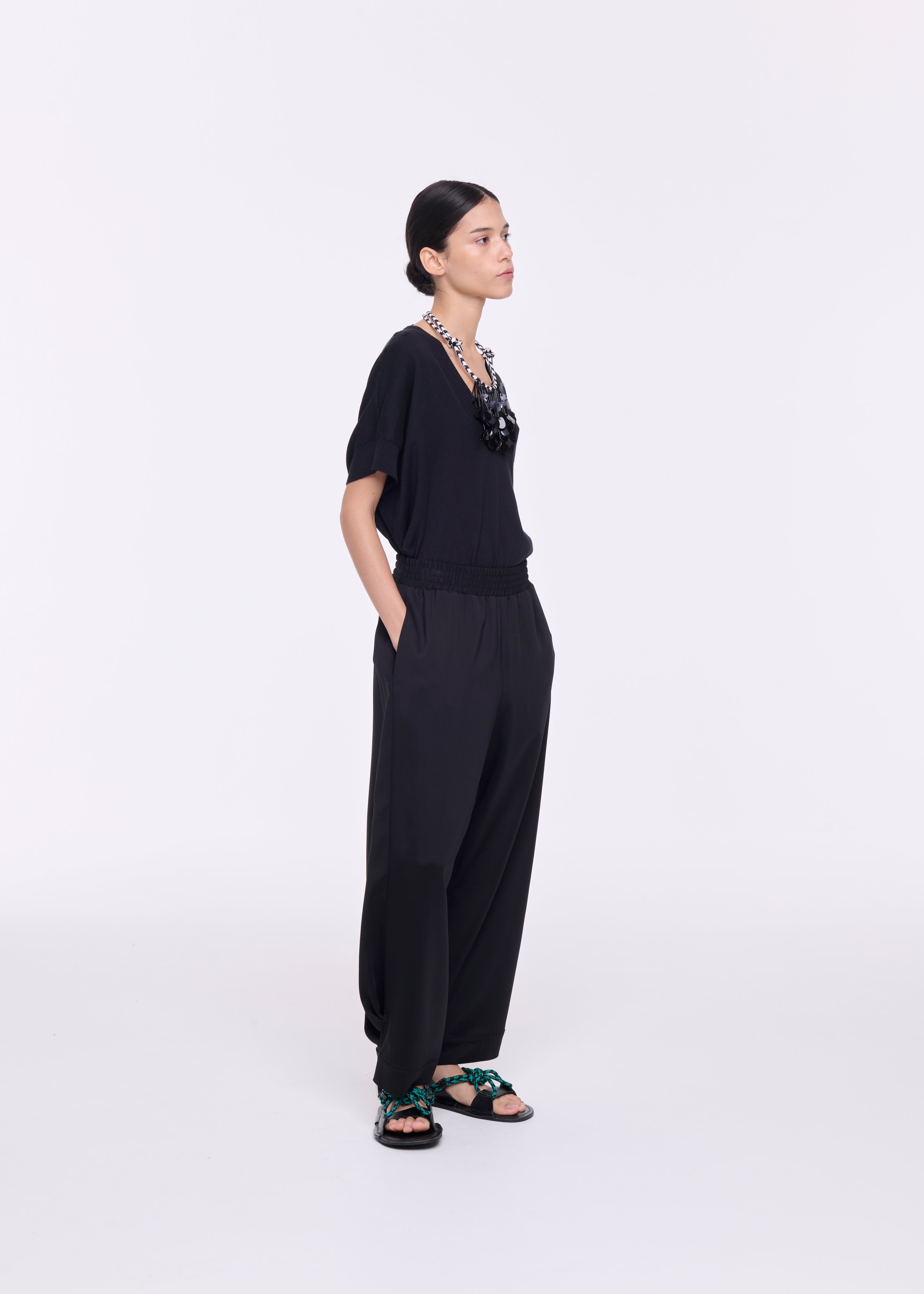 ELASTICATED BLACK VISCOSE PANTS