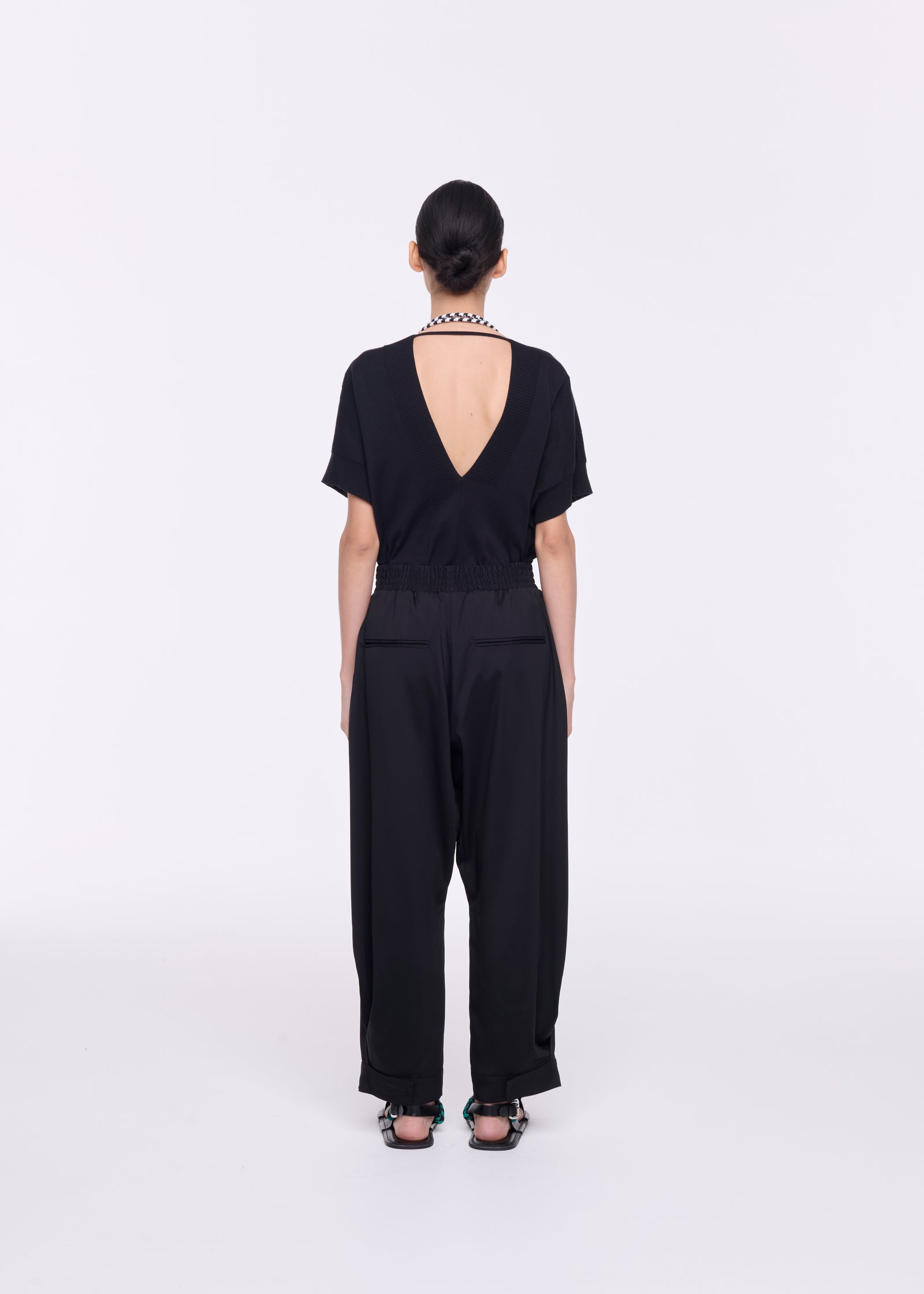 ELASTICATED BLACK VISCOSE PANTS