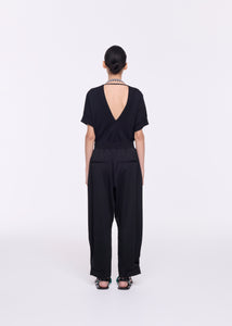 ELASTICATED BLACK VISCOSE PANTS