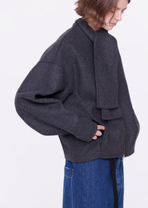 MELANGE GREY WOOL JACKET WITH SCARF