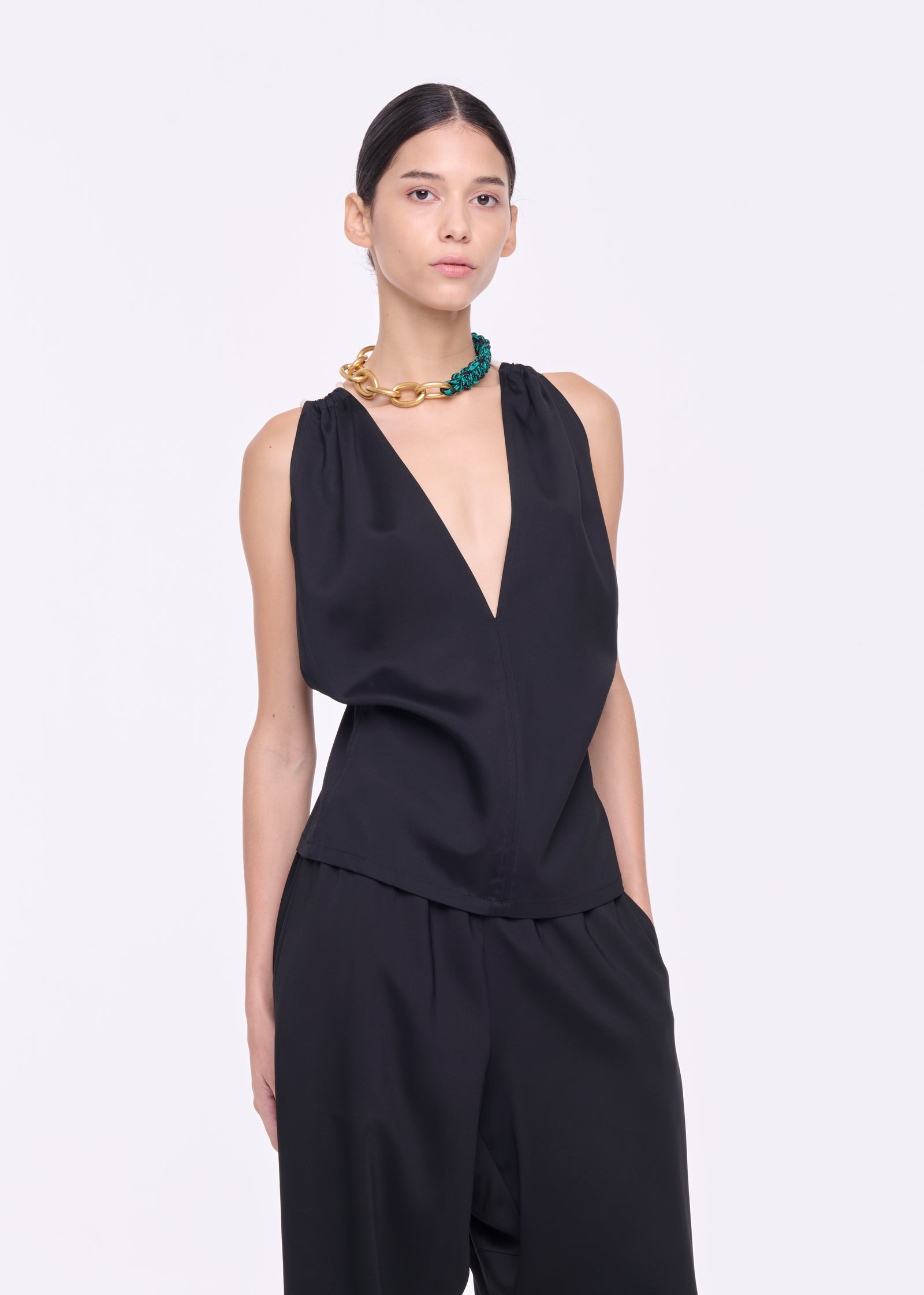 V-NECKLINE BLACK VISCOSE TOP