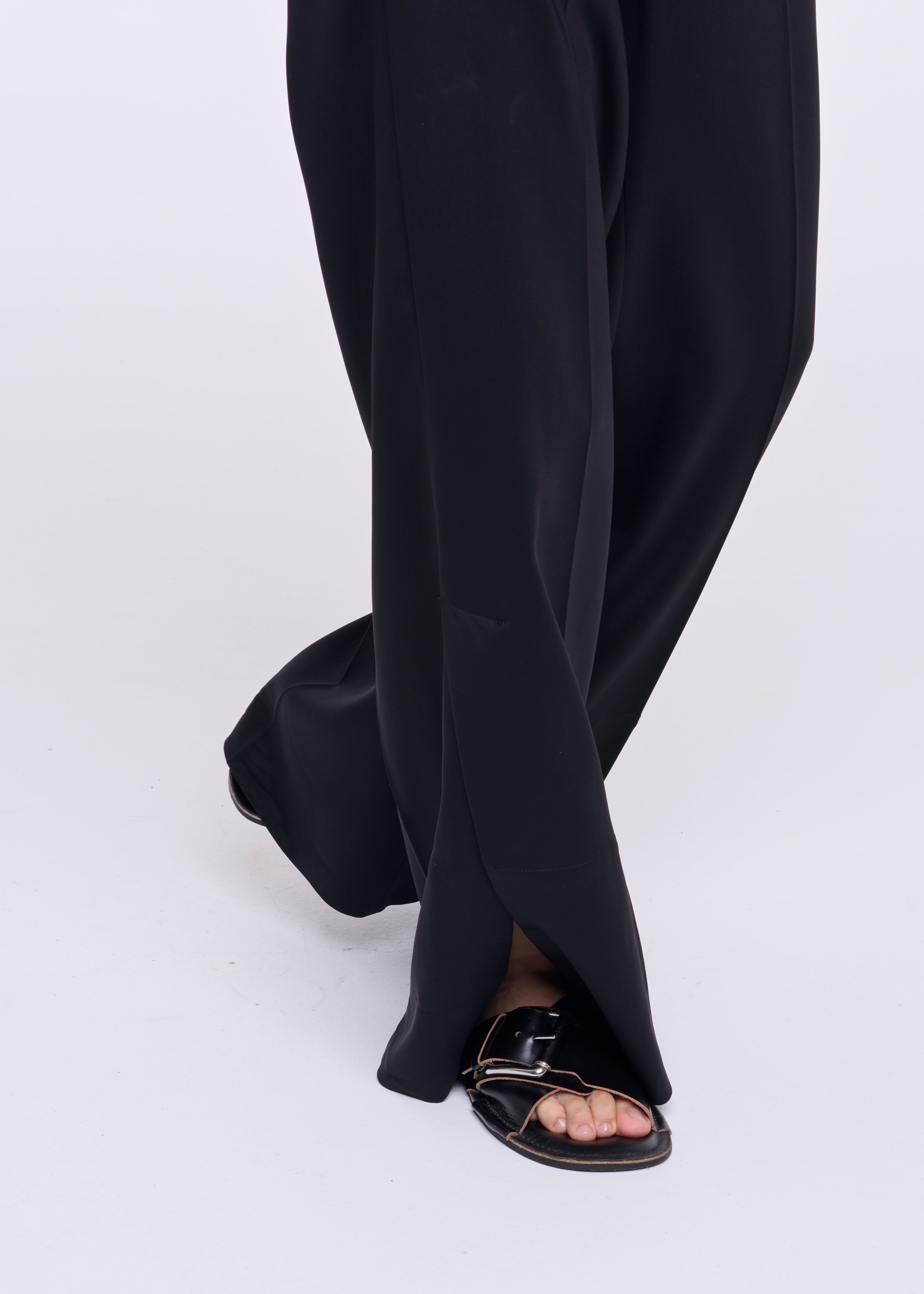 WIDE LEG BLACK VISCOSE PANTS