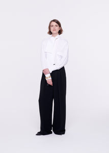 PLEATED BLACK WIDE LEG PANTS IN CADY