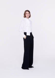 PLEATED BLACK WIDE LEG PANTS IN CADY