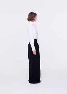 PLEATED BLACK WIDE LEG PANTS IN CADY