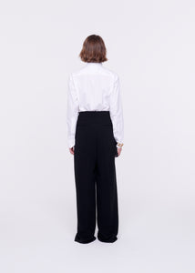 PLEATED BLACK WIDE LEG PANTS IN CADY