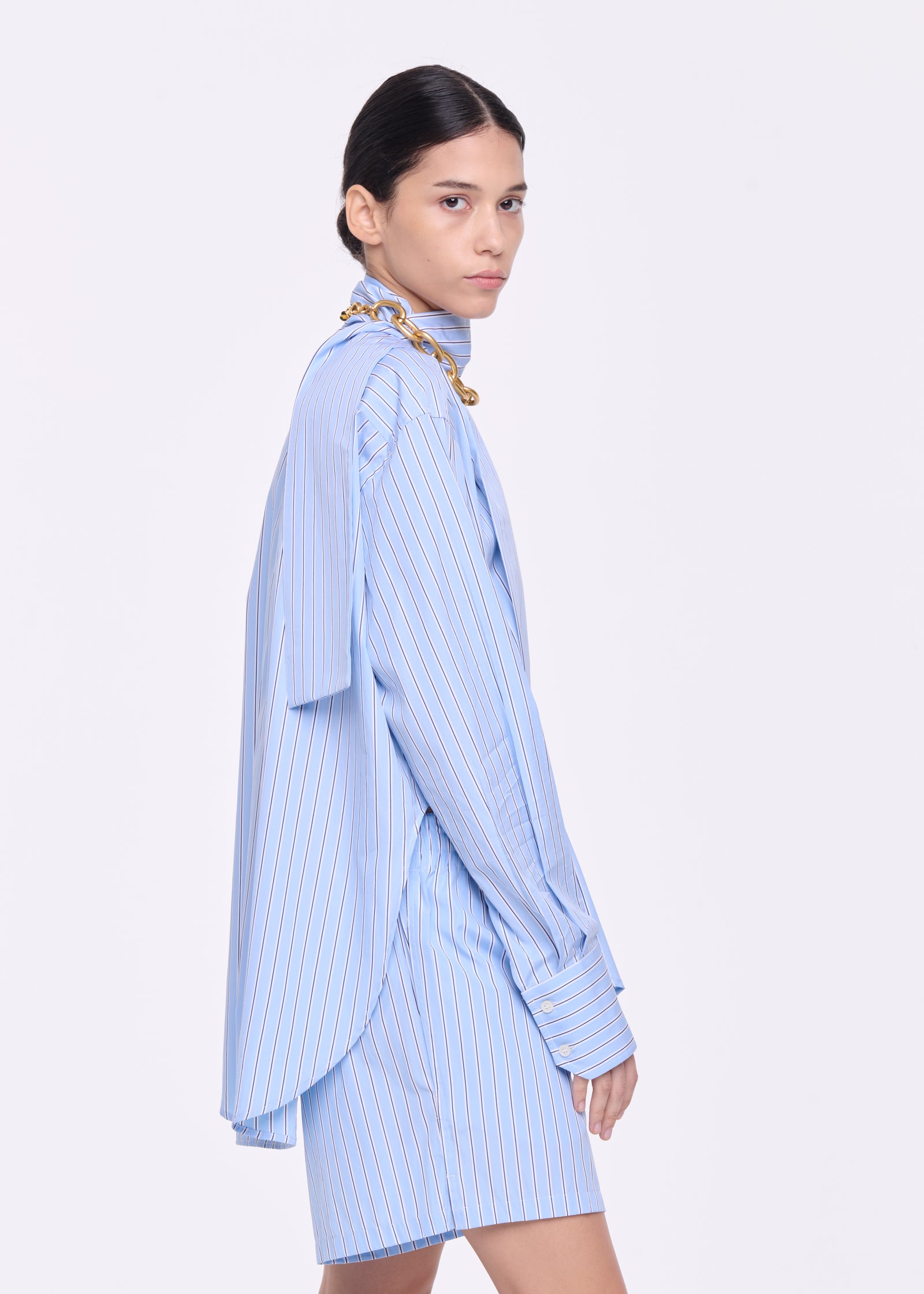 LIGHT BLUE STRIPED COTTON SHIRT WITH SCARF