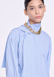 LIGHT BLUE STRIPED COTTON SHIRT WITH SCARF