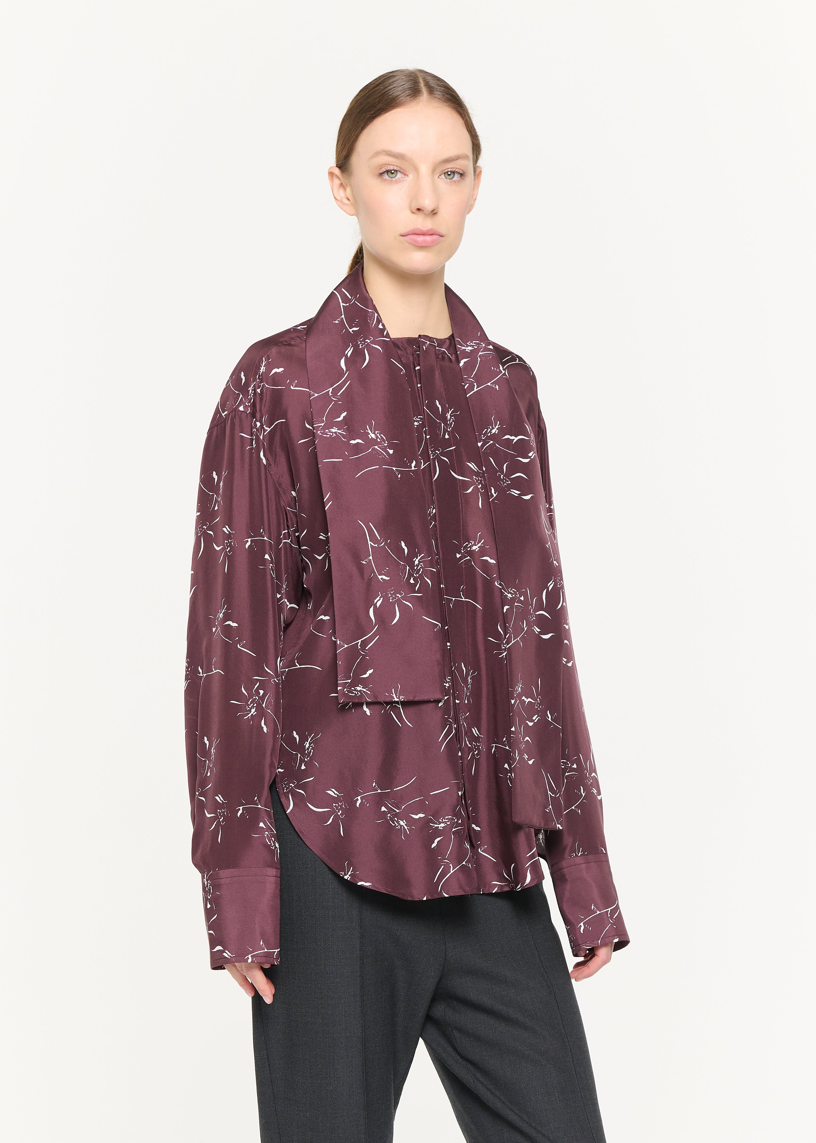 CAMICIA IN SETA HABOUTAI CON STAMPA FLOREALE