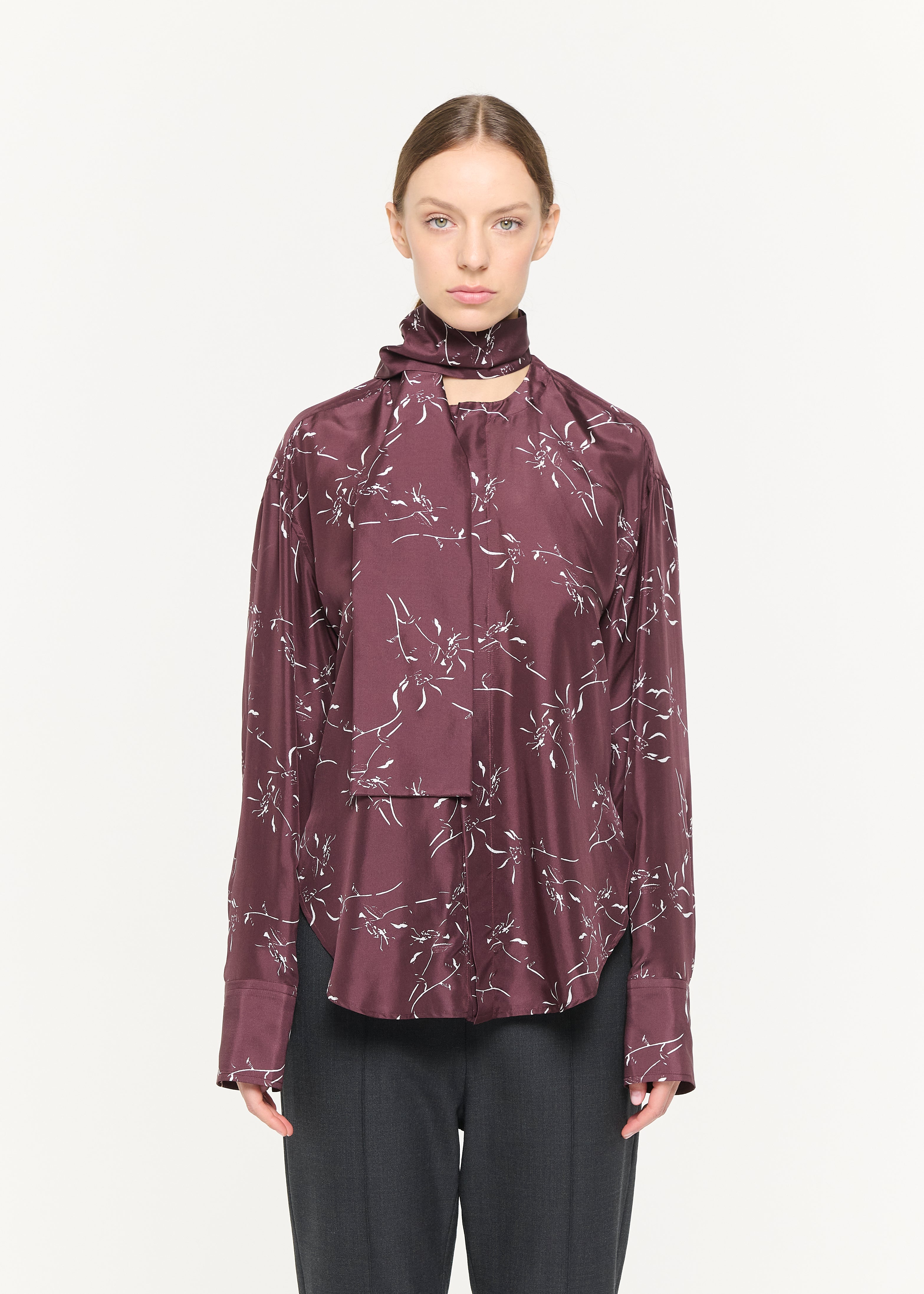 CAMICIA IN SETA HABOUTAI CON STAMPA FLOREALE