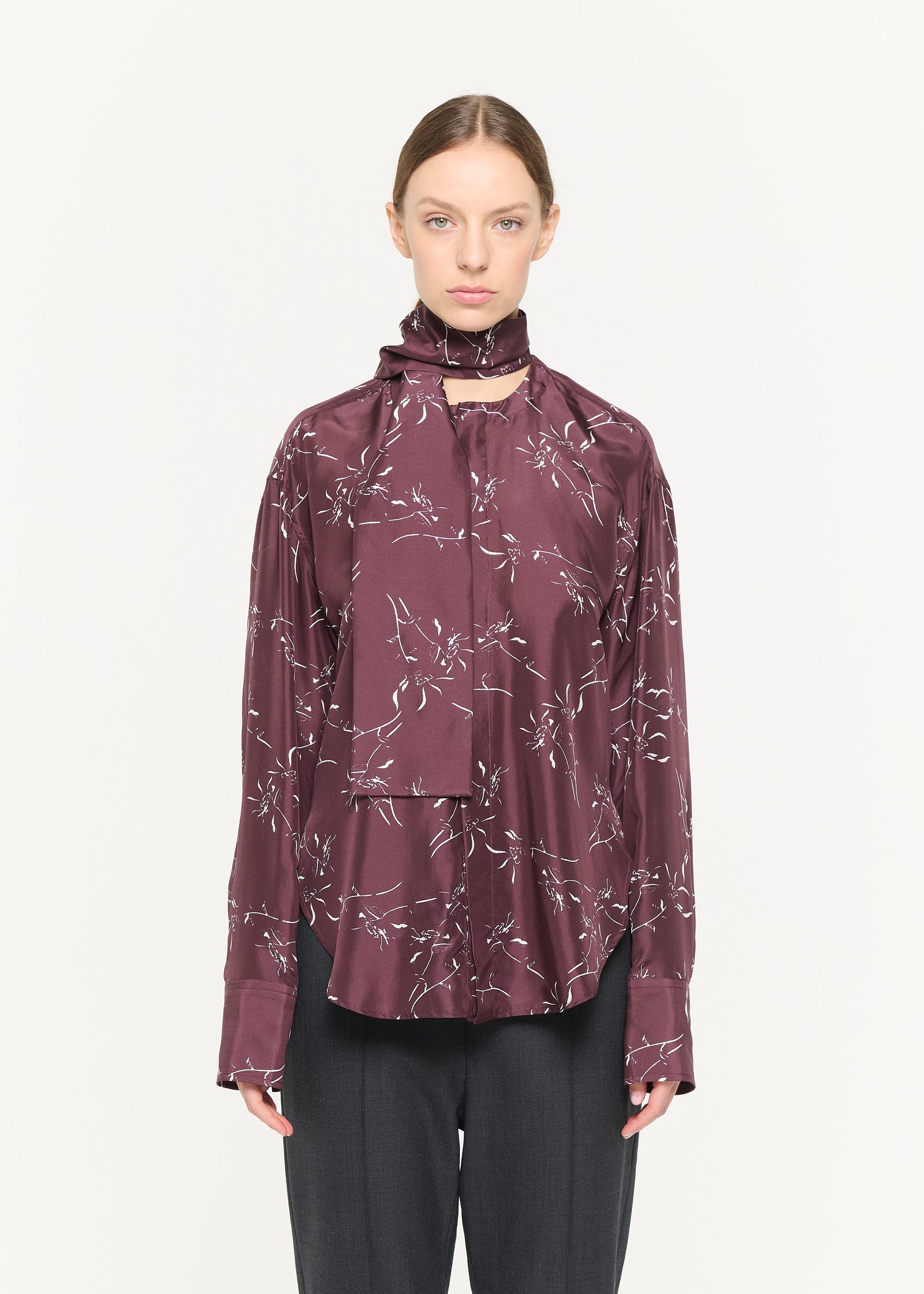 CAMICIA IN SETA HABOUTAI CON STAMPA FLOREALE